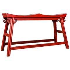 Traditional Chinese Two-Seat Bench, 20th Century, Red, Lacquer