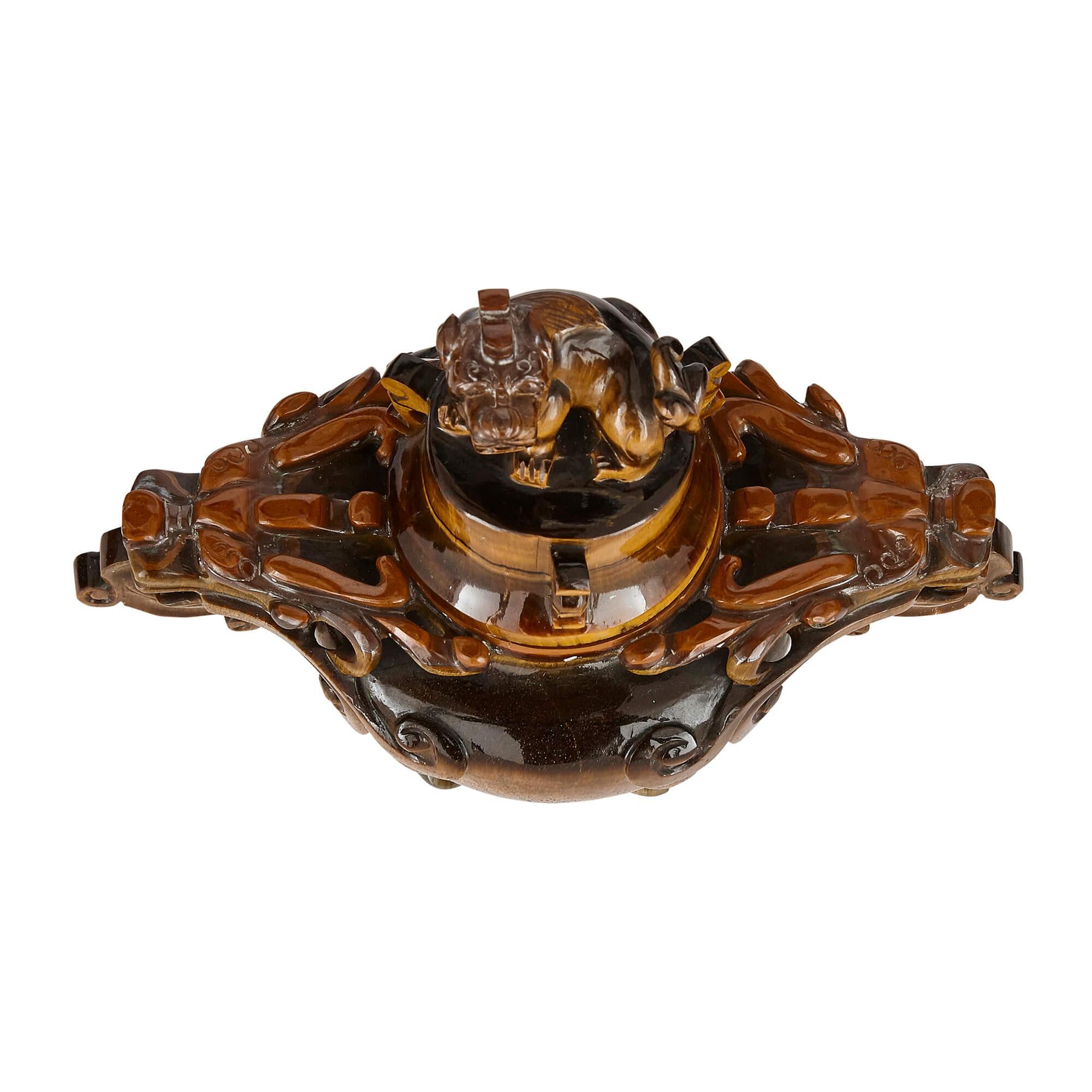 20th Century Traditional Chinese Vase Carved from Tiger's Eye