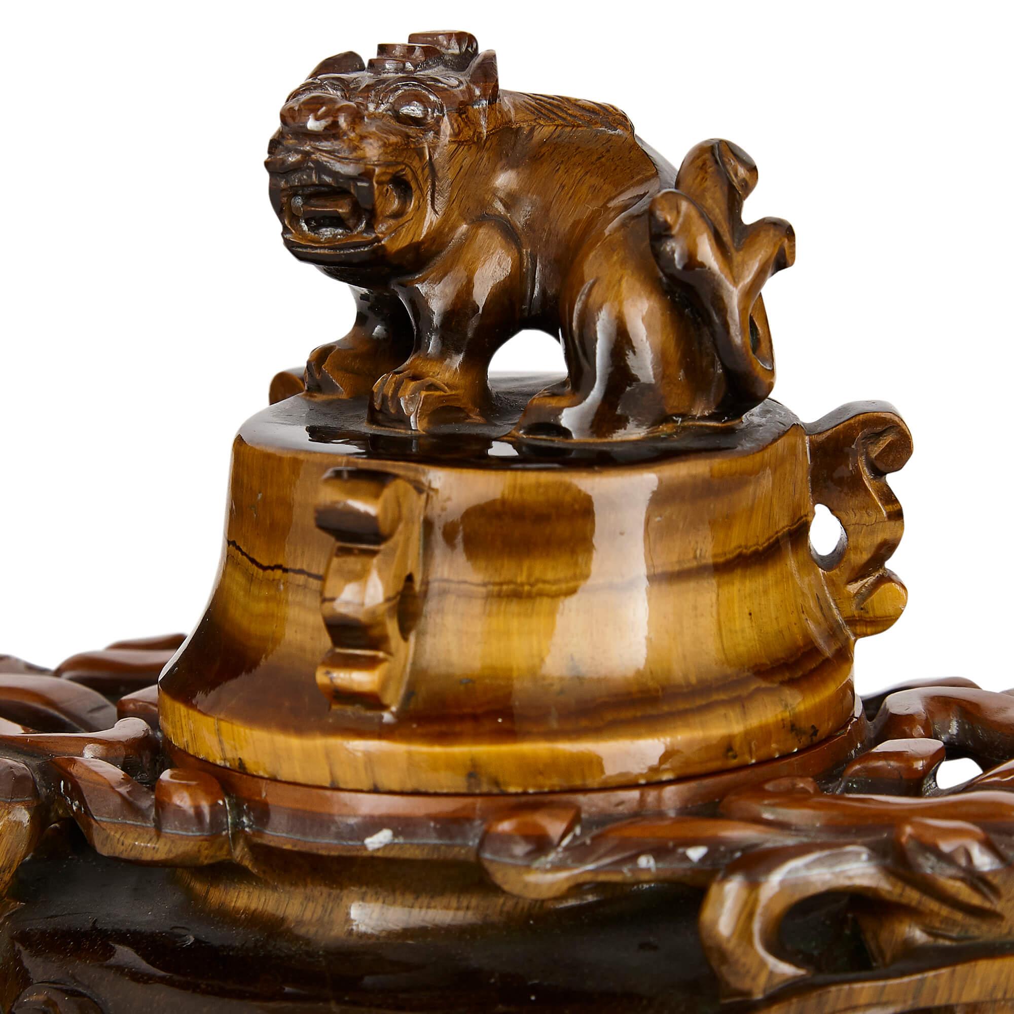 Traditional Chinese Vase Carved from Tiger's Eye 1