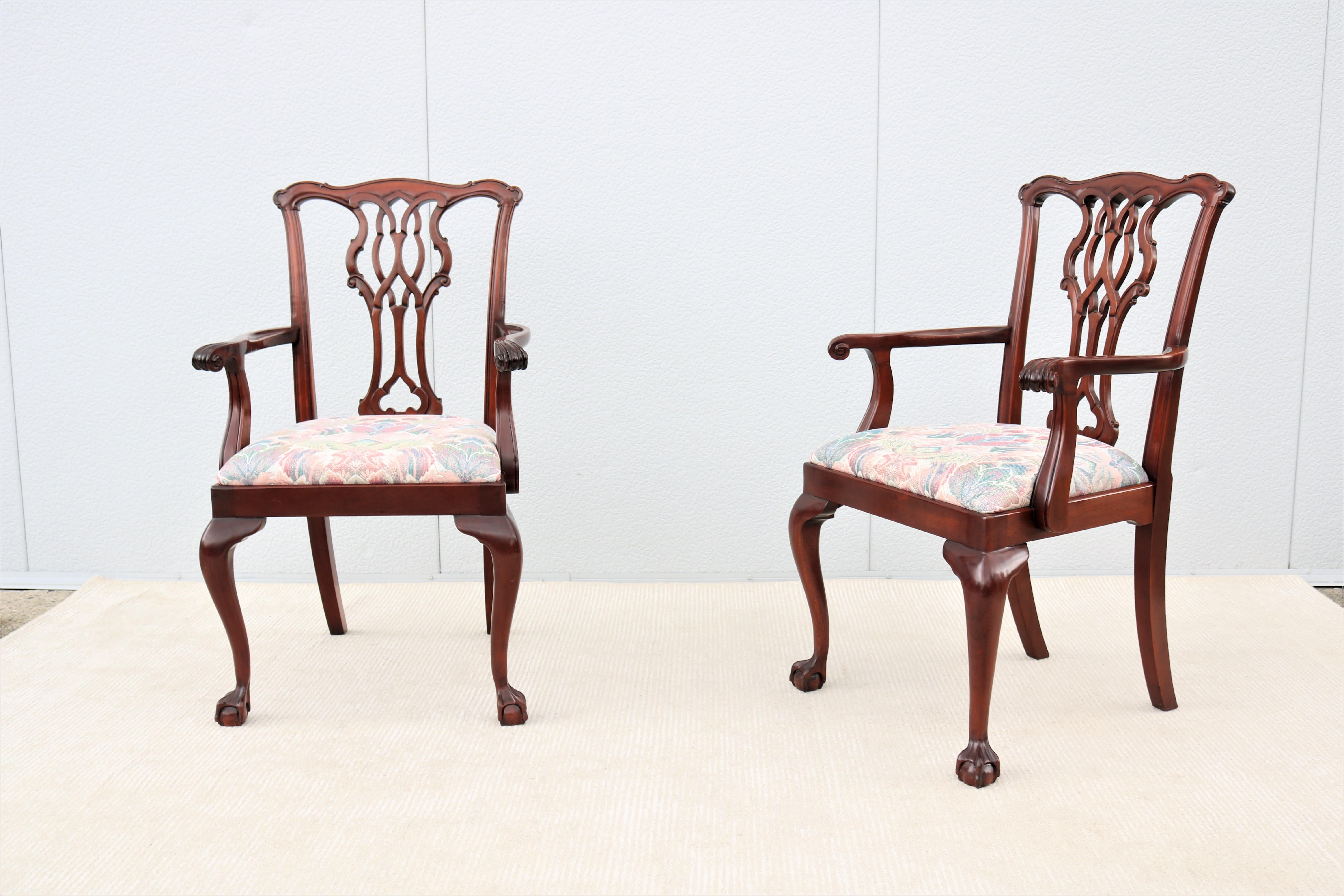American Traditional Classic Chippendale Style Mahogany Armchairs by Councill - a Pair For Sale