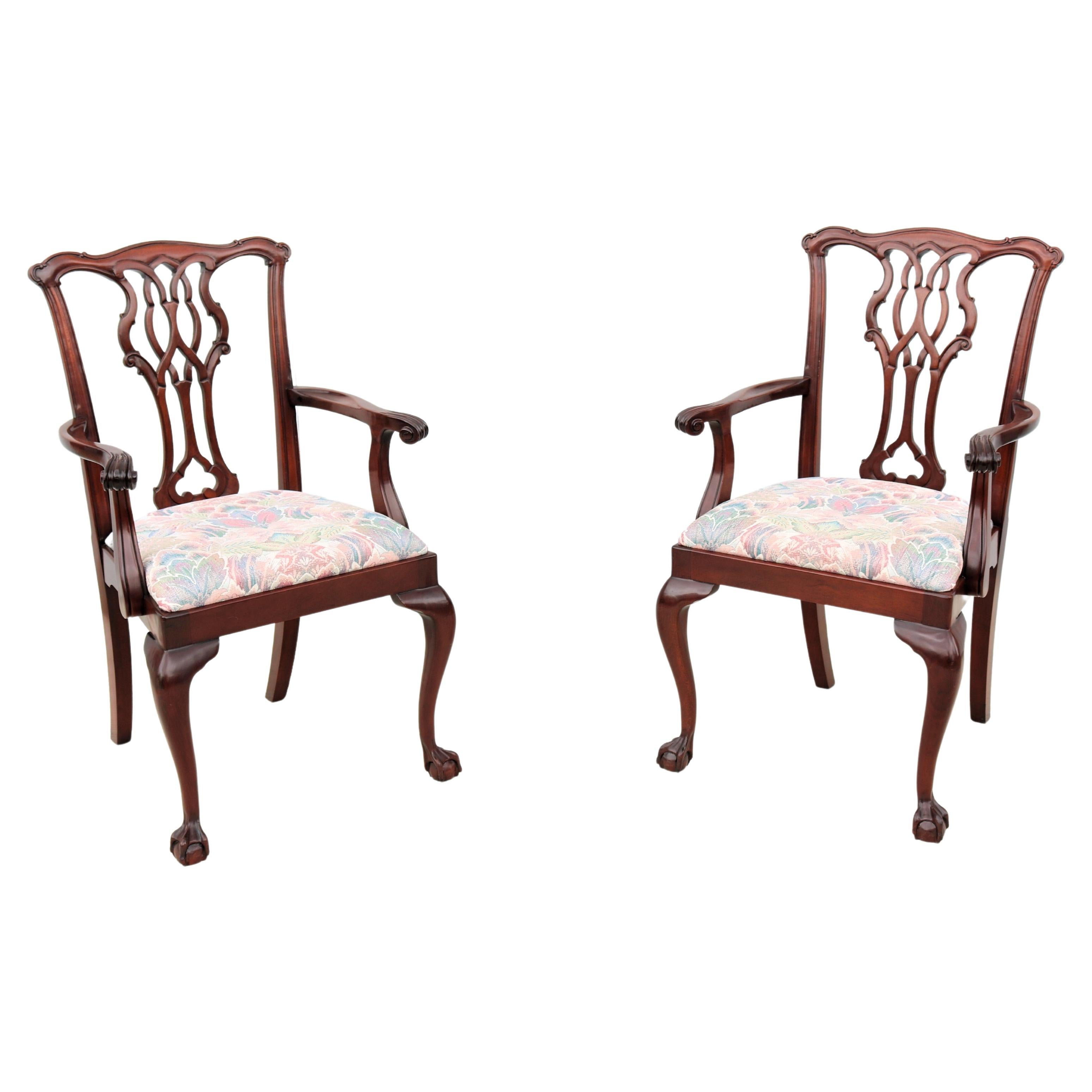 Traditional Classic Chippendale Style Mahogany Armchairs by Councill - a Pair