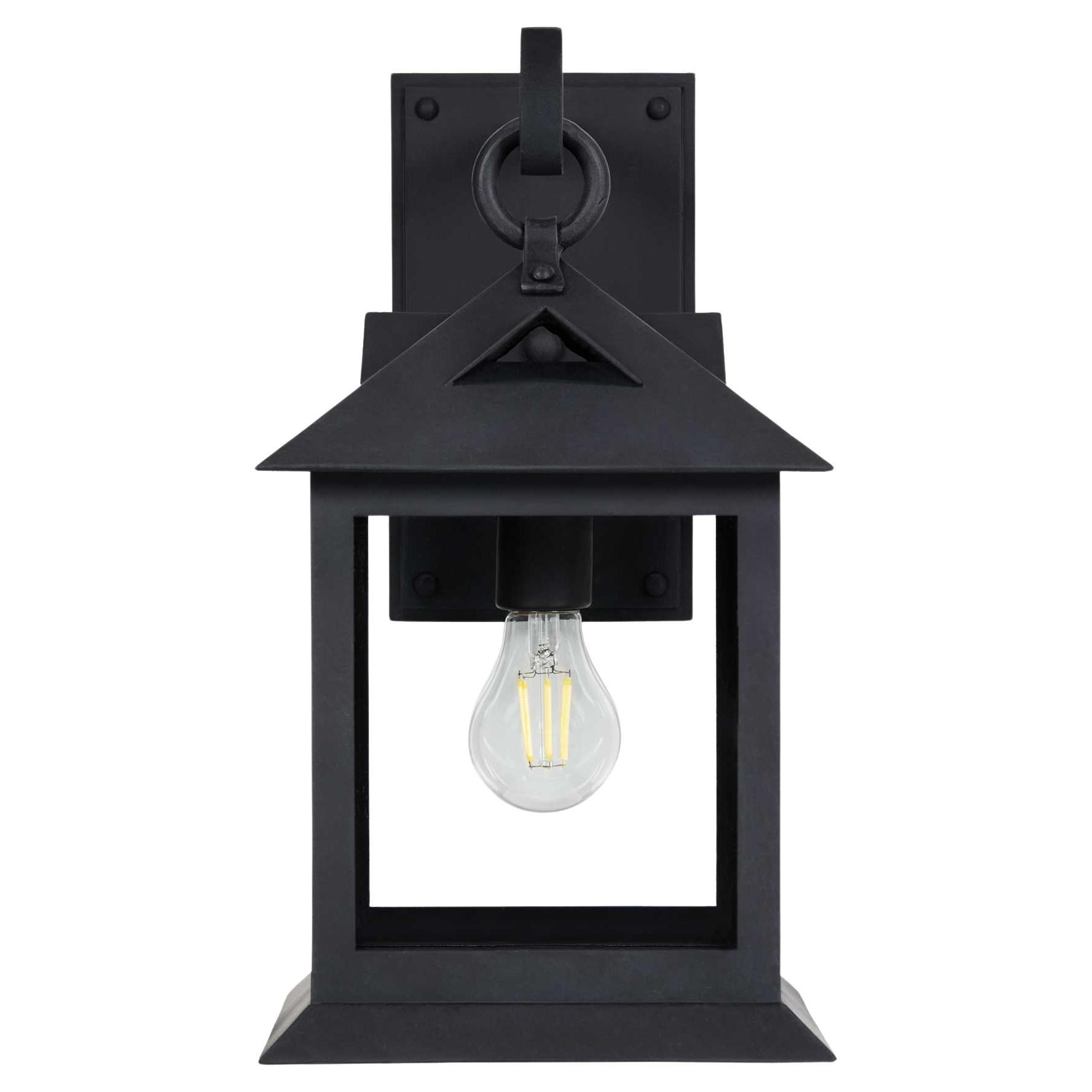 Traditional Classic Craftsman Style Wrought Iron Wall Mount Exterior Lantern For Sale