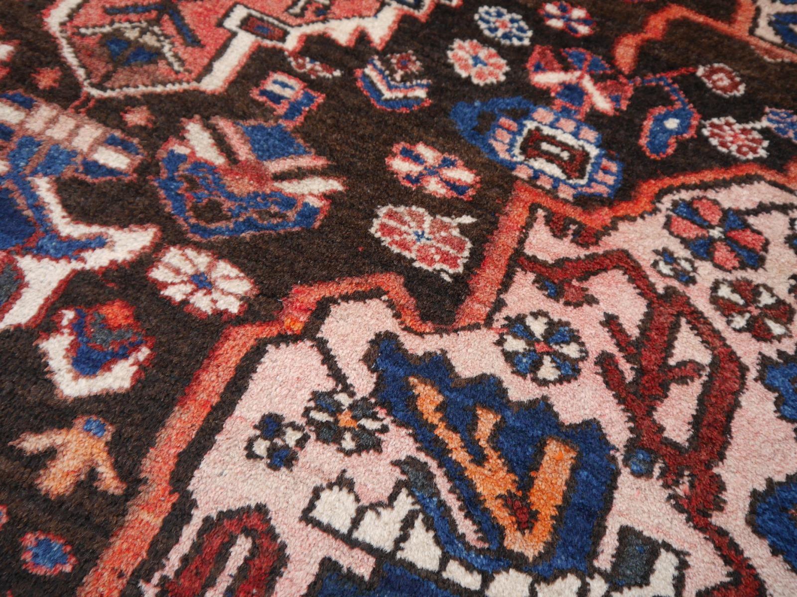 Traditioneller klassischer Vintage-Teppich Wolle handgeknüpft halb antiker Teppich Midcentury im Angebot 7