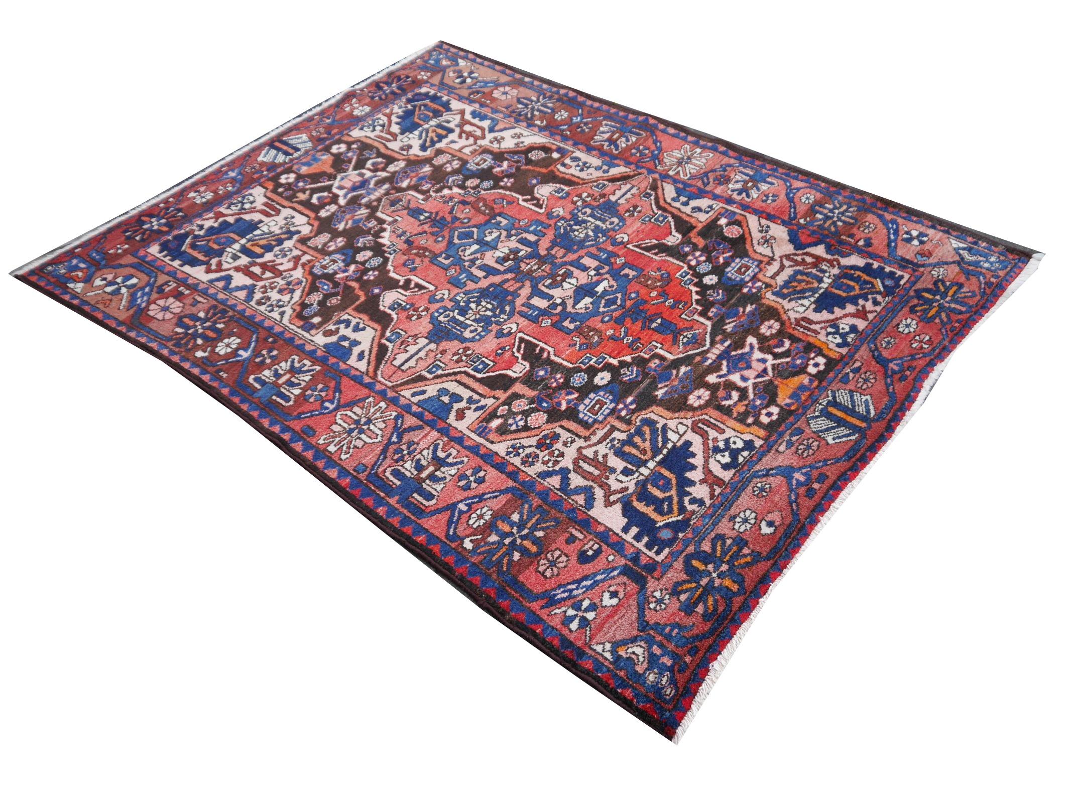 Traditioneller klassischer Vintage-Teppich Wolle handgeknüpft halb antiker Teppich Midcentury (Sarouk Farahan) im Angebot