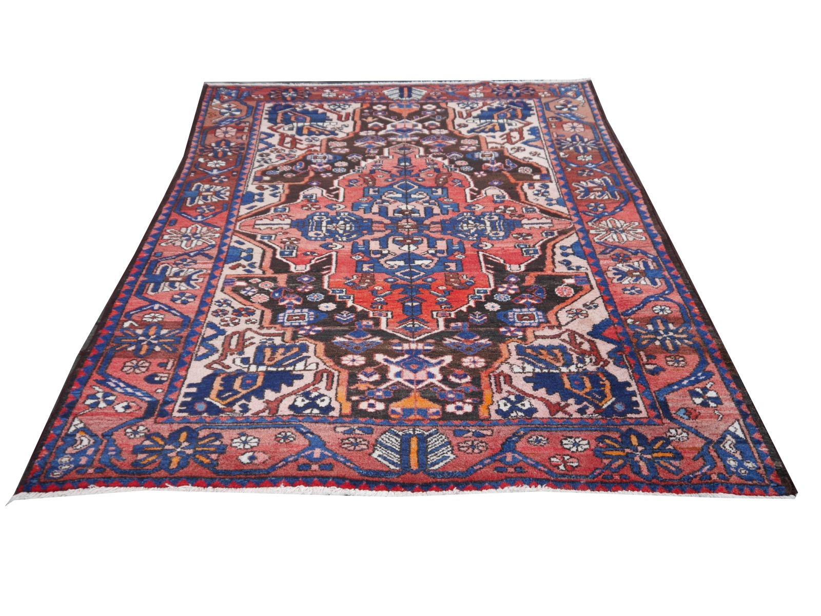 Azerbaijani Traditional classic vintage rug wool hand knotted semi antique carpet Midcentury For Sale