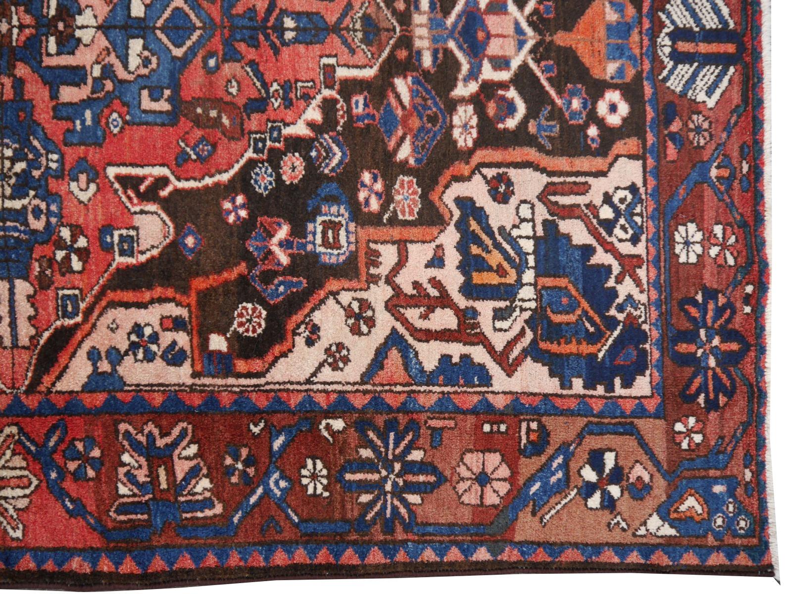 Traditioneller klassischer Vintage-Teppich Wolle handgeknüpft halb antiker Teppich Midcentury im Angebot 2