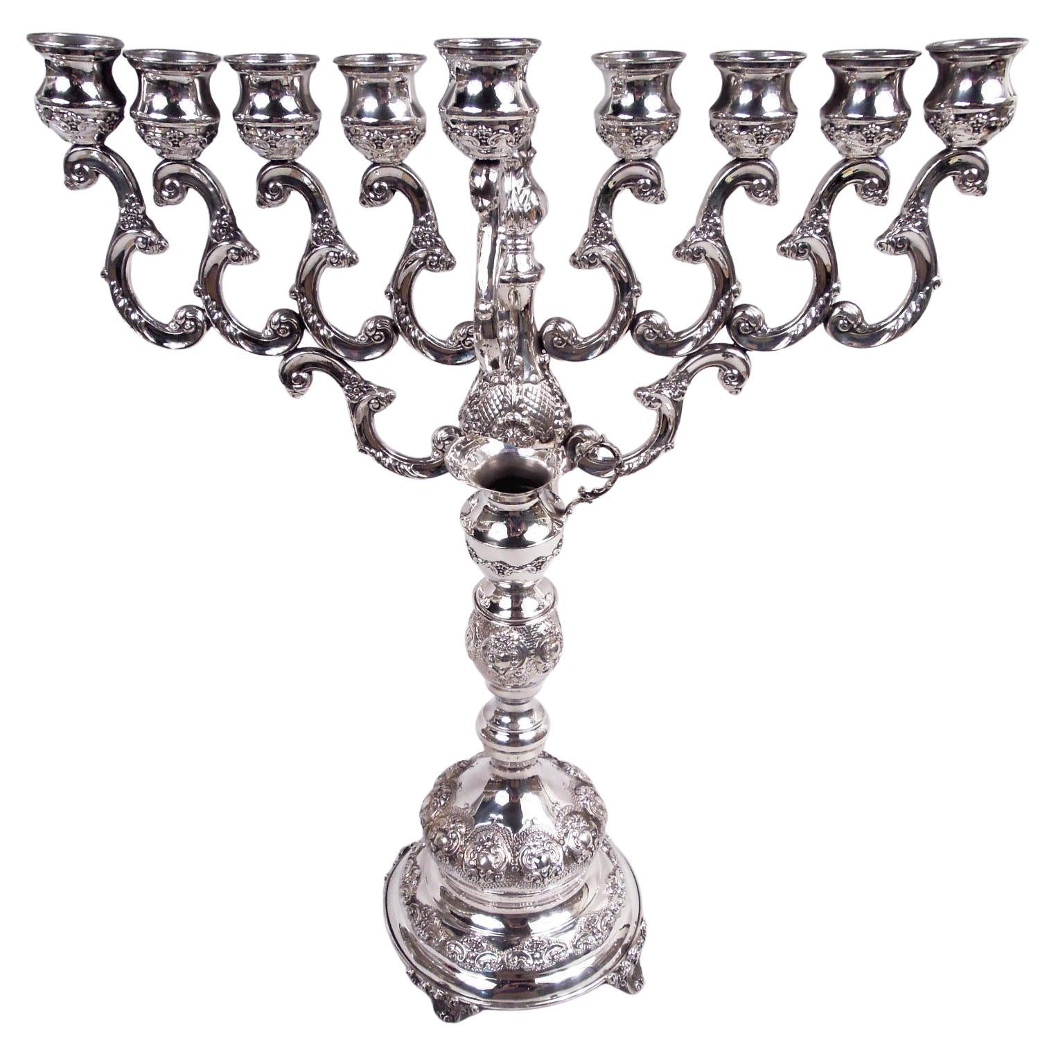 Traditional Classical Sterling Silver Hannukah Menorah