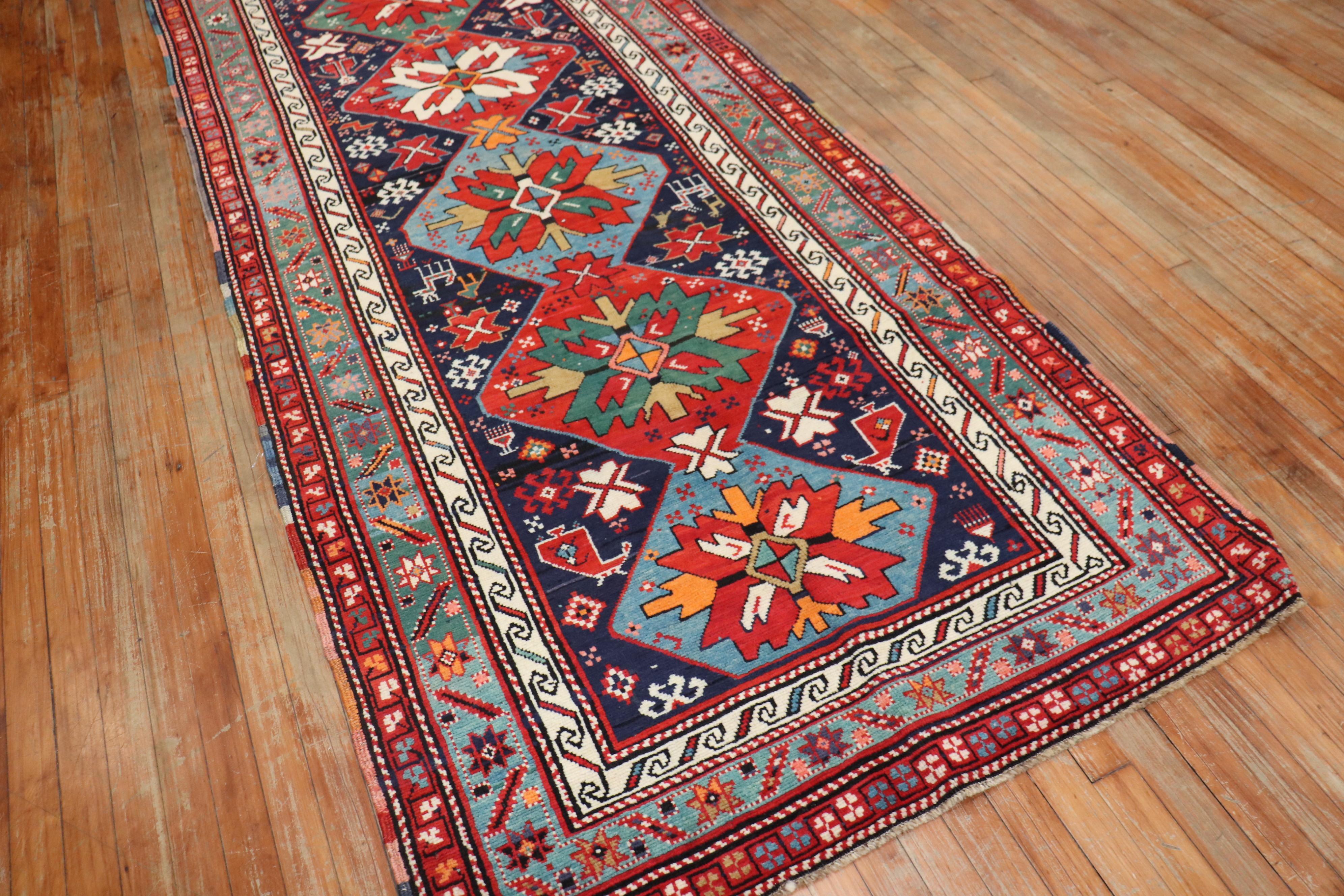 Traditional Colorful Early 20th Century Antique Karabagh Caucasian Runner 4