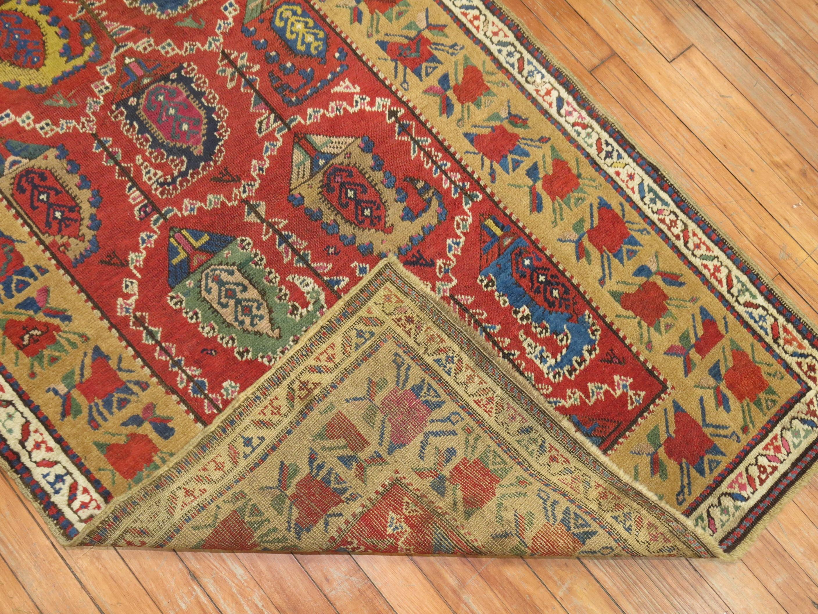 Adirondack Traditional Colorful Early 20th Century Antique Karabagh Caucasian Runner For Sale