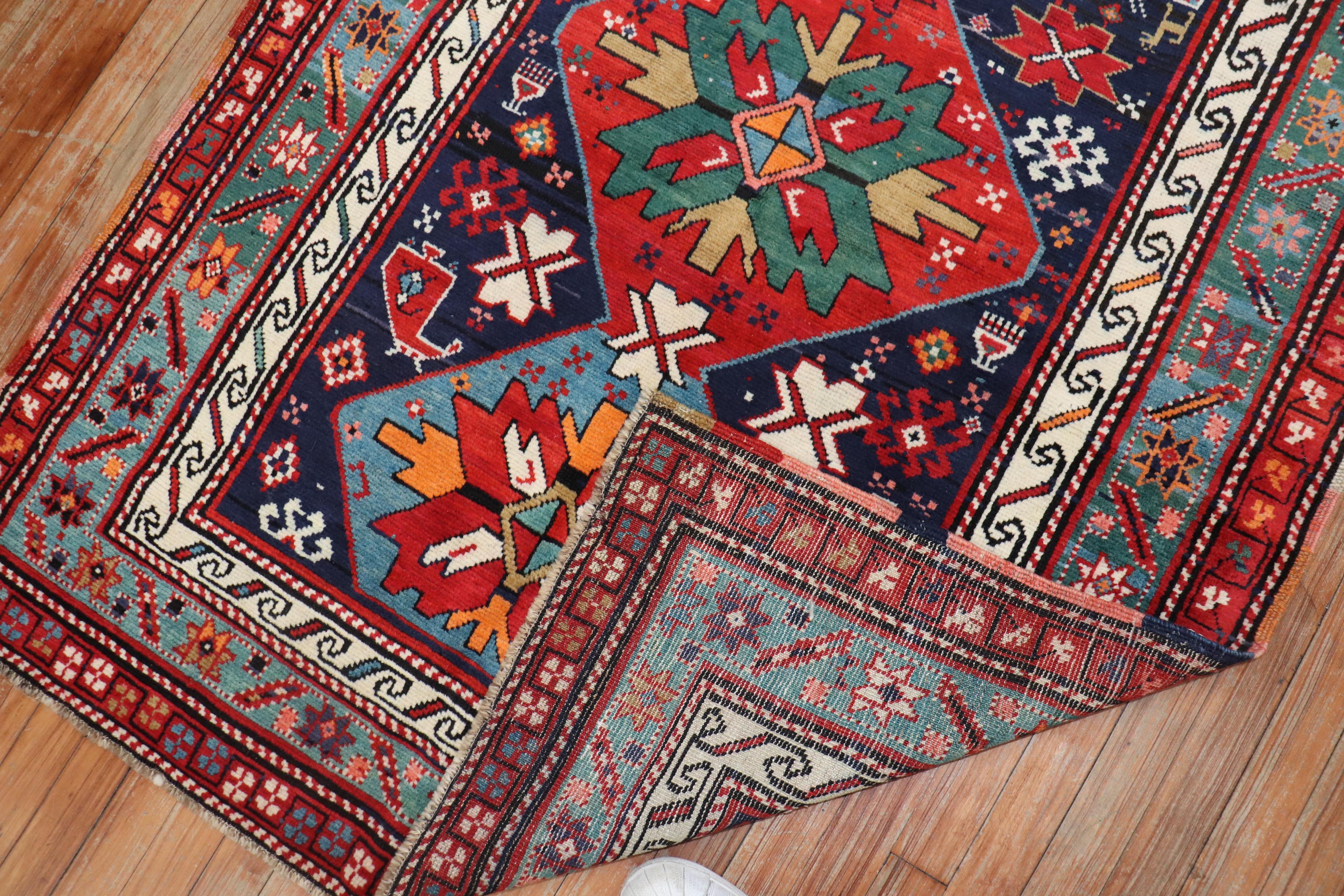 Traditional Colorful Early 20th Century Antique Karabagh Caucasian Runner In Good Condition In New York, NY