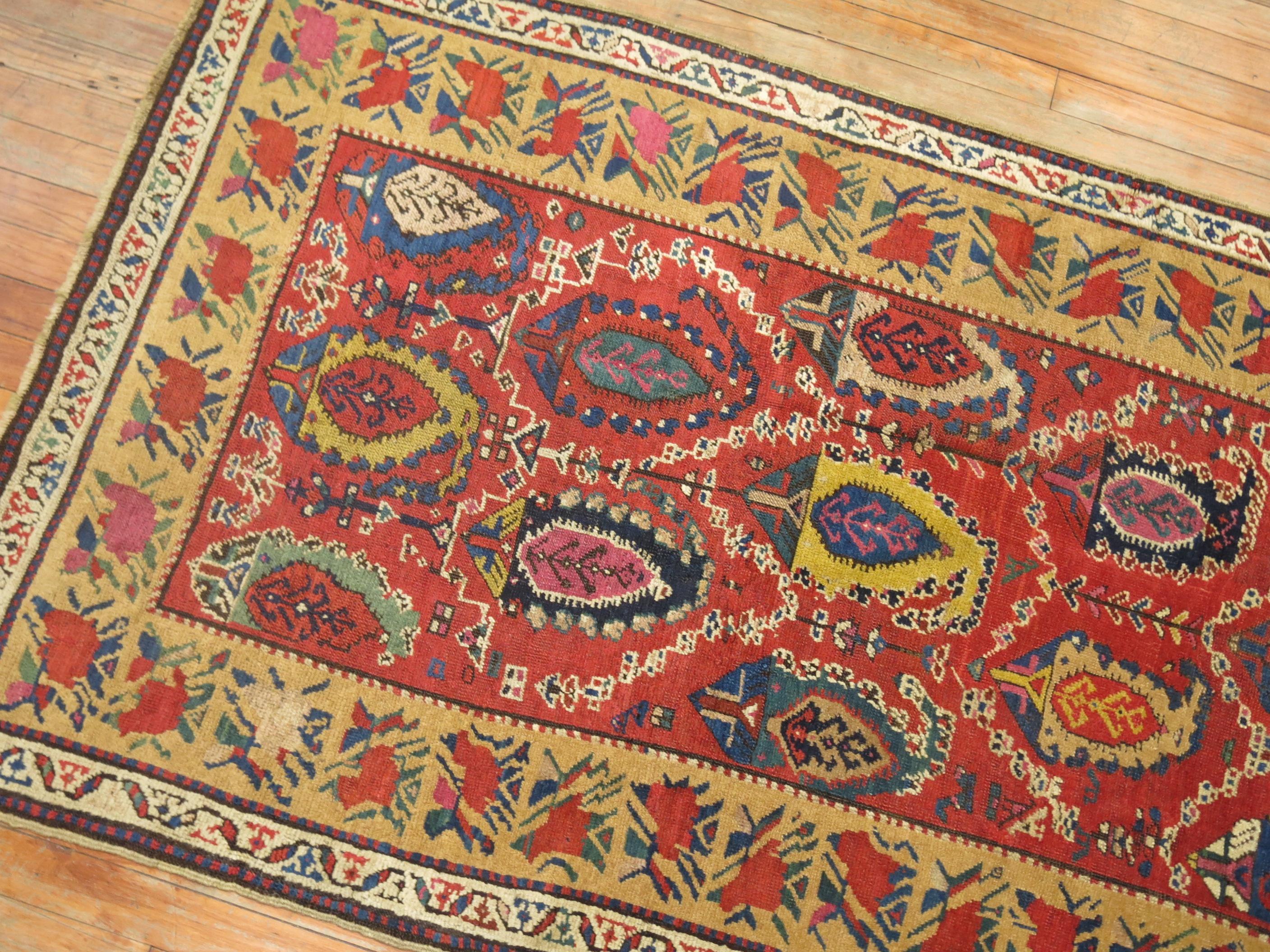 Traditional Colorful Early 20th Century Antique Karabagh Caucasian Runner In Good Condition For Sale In New York, NY