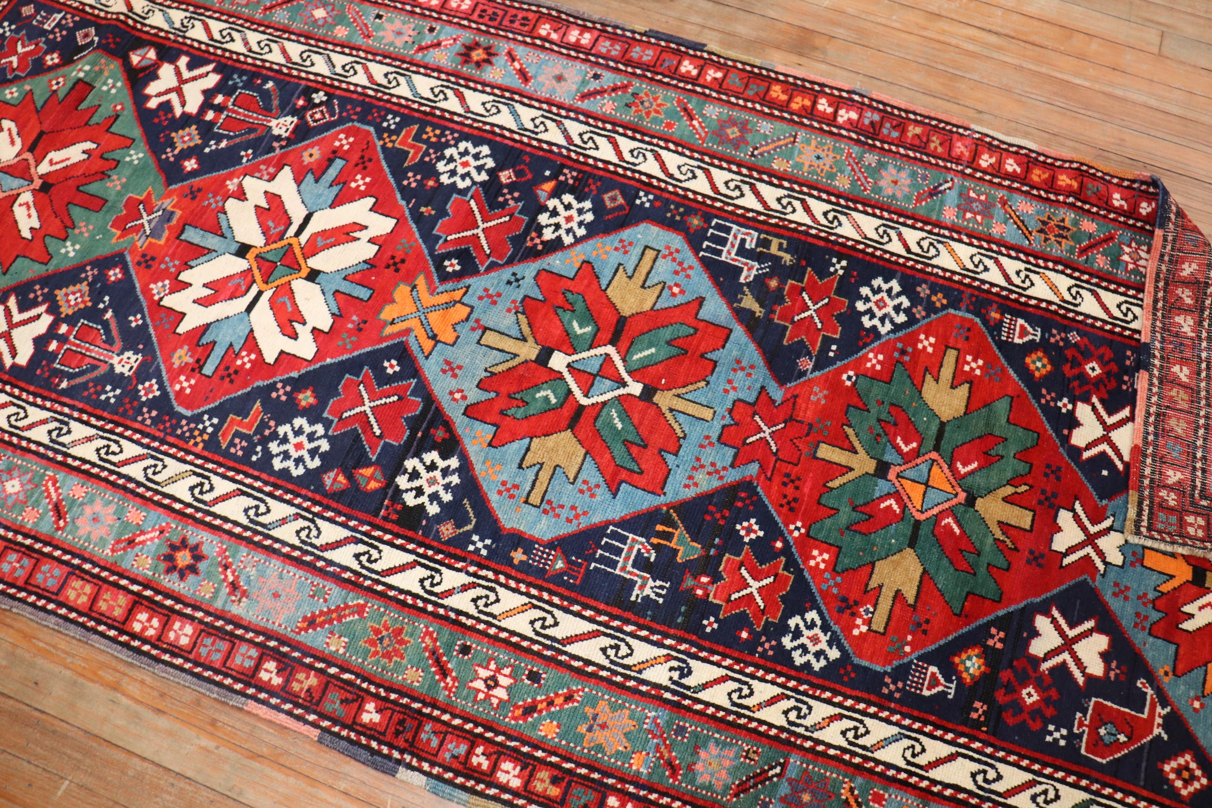 Traditional Colorful Early 20th Century Antique Karabagh Caucasian Runner 3