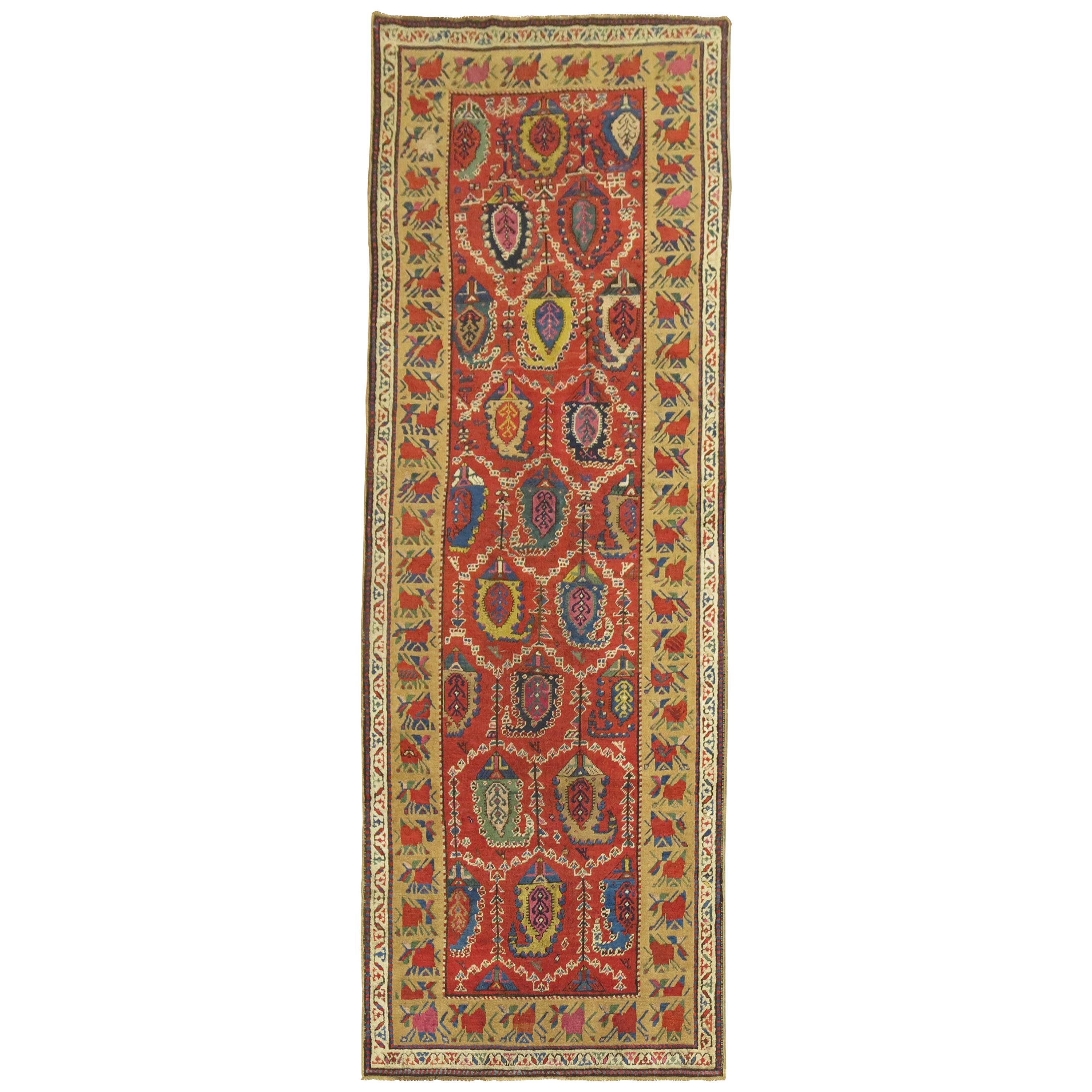 Traditional Colorful Early 20th Century Antique Karabagh Caucasian Runner For Sale