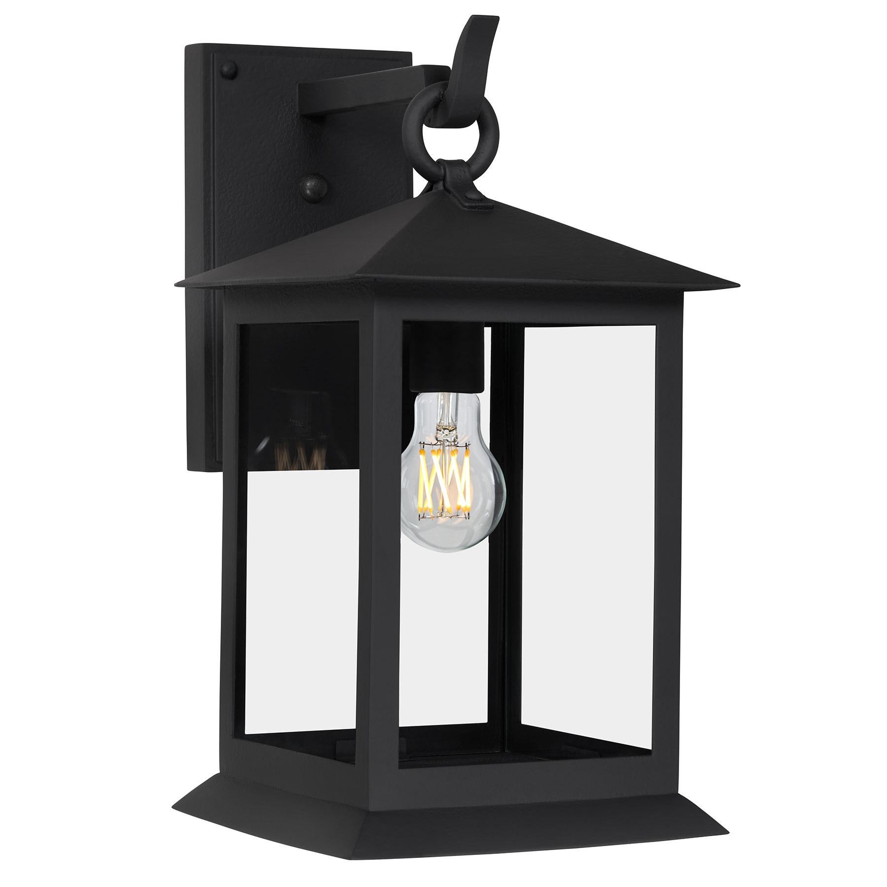 American Craftsman Exterior Lighting Handmade Wrought Iron Outdoor Wall Sconce Lantern For Sale