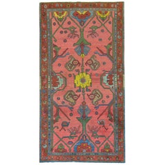 Traditional Coral Background 20th Century Antique Persian Rug