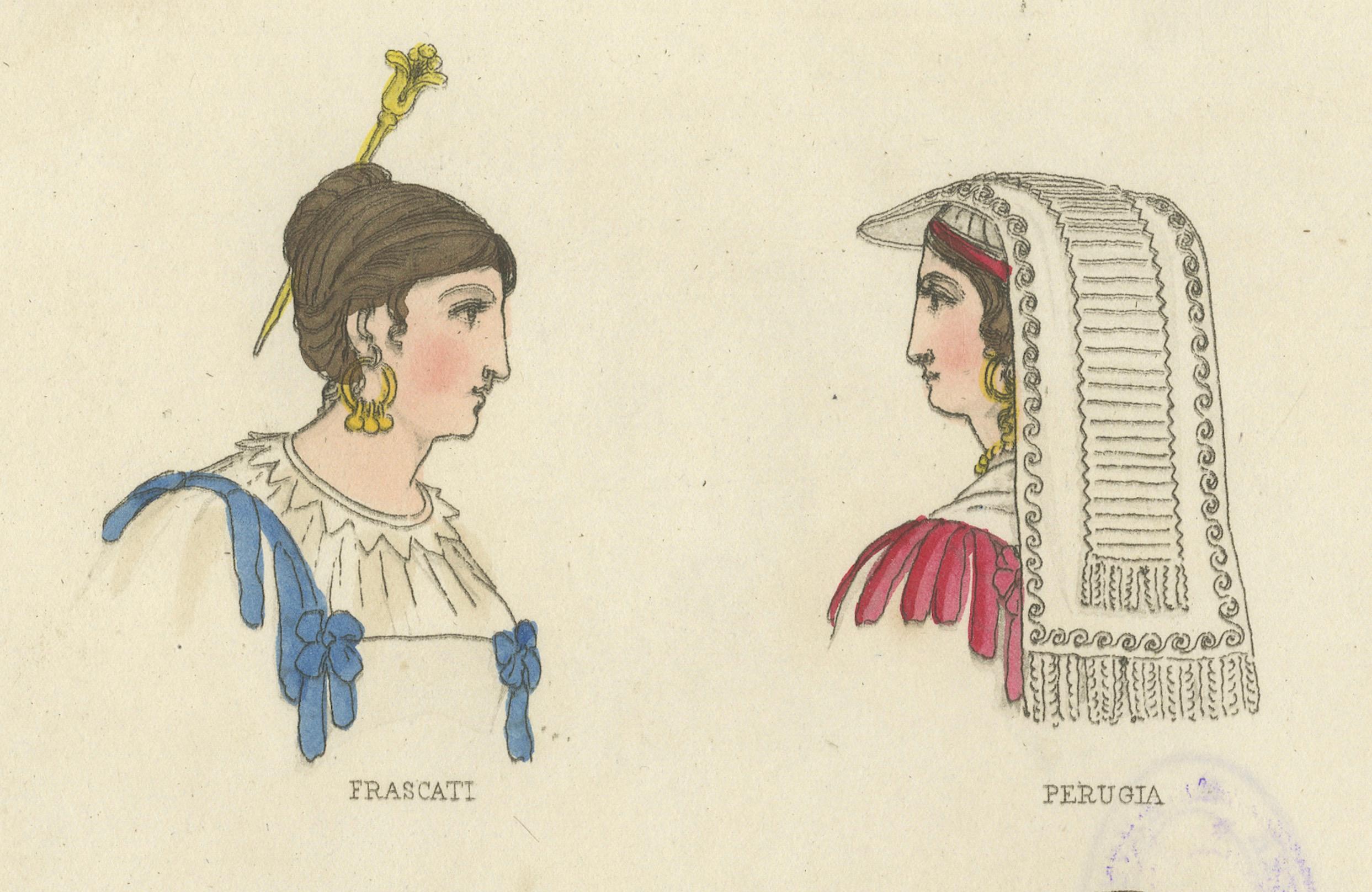 Début du XIXe siècle Costumes traditionnels de Frascati, Pérouse, Albano et des ordres monastiques - 1823 en vente