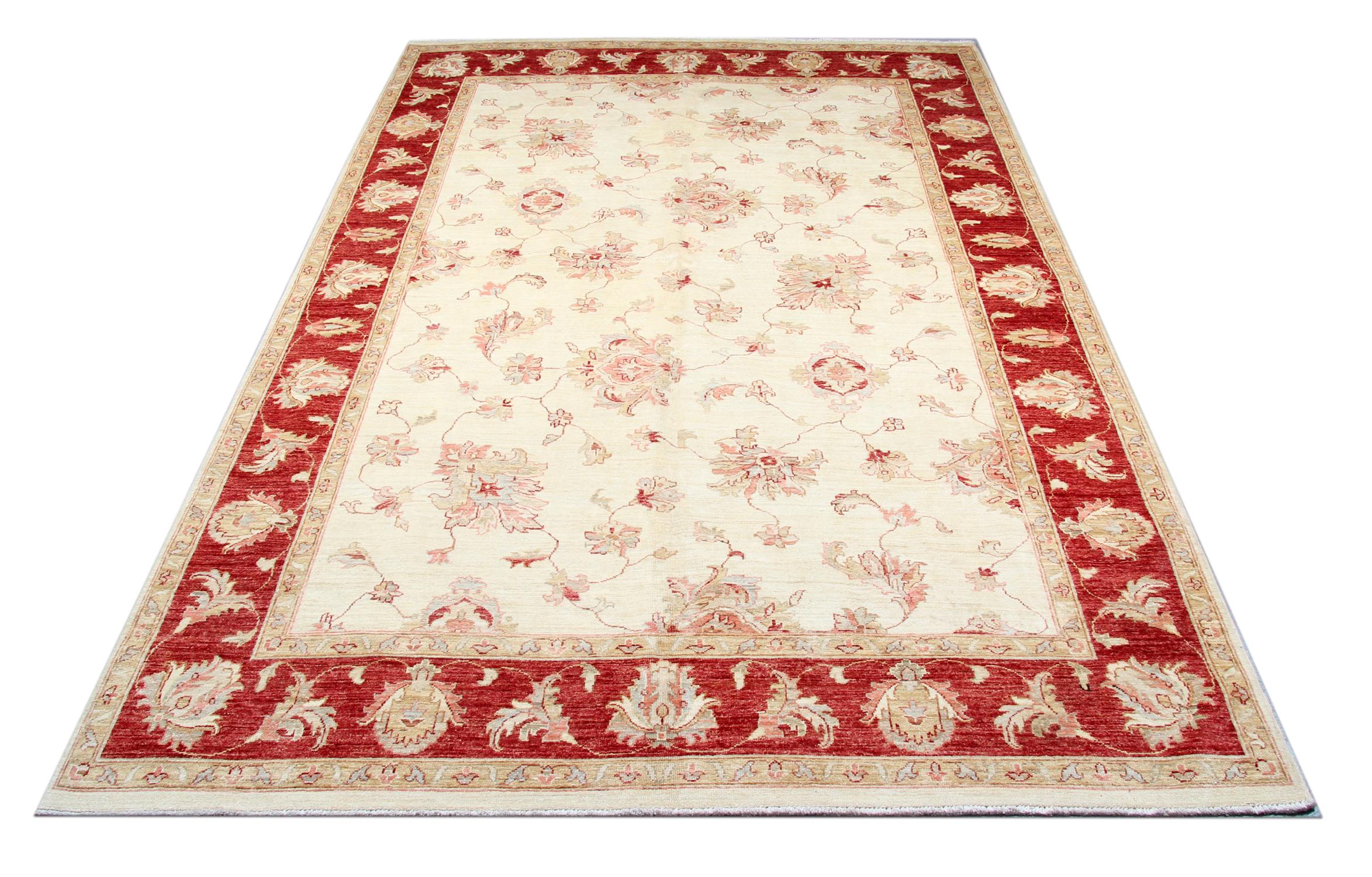 Country Traditional Cream Red Ziegler Carpet Handmade Wool Oriental Area Rug For Sale