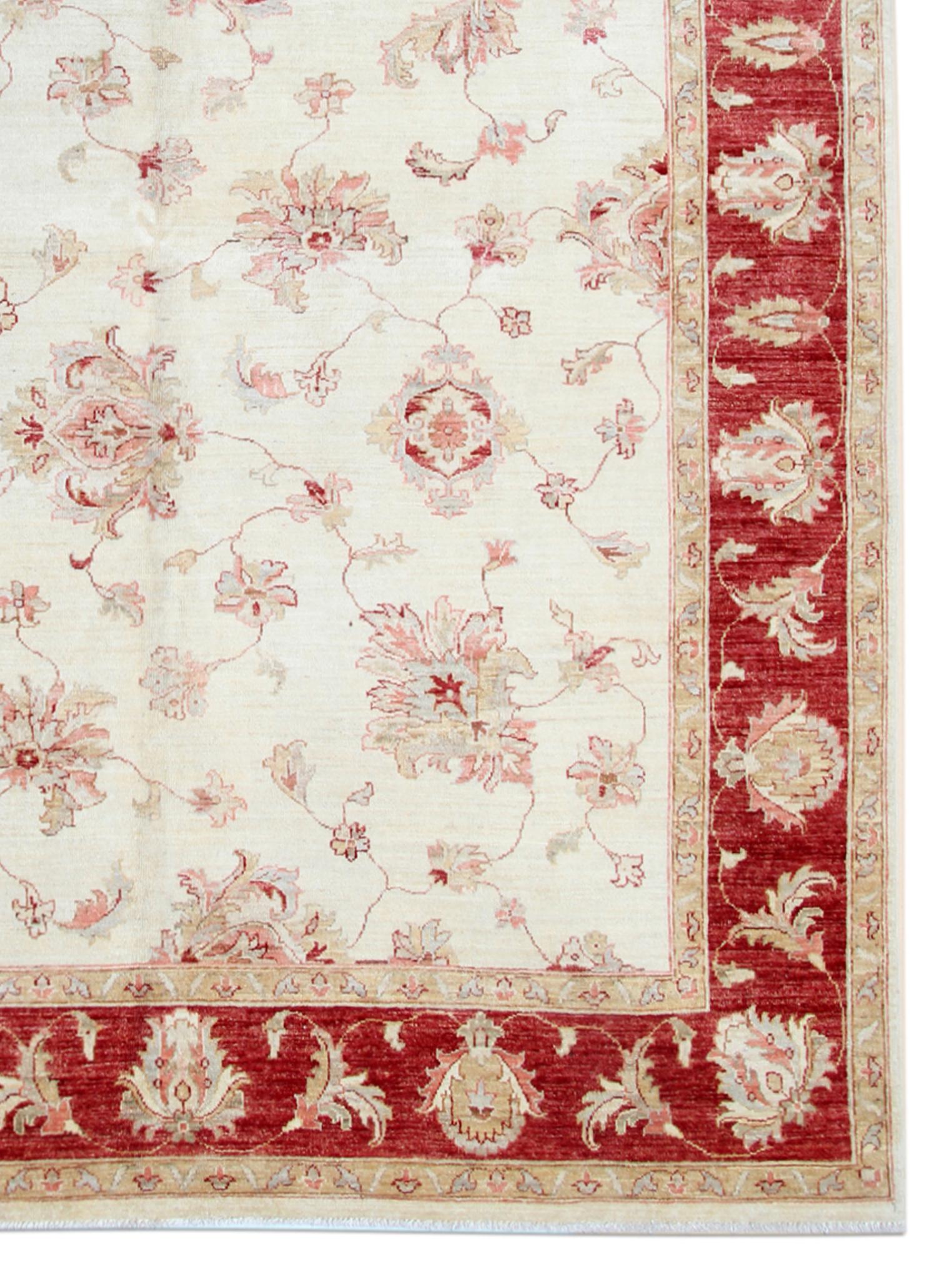 Vegetable Dyed Traditional Cream Red Ziegler Carpet Handmade Wool Oriental Area Rug For Sale
