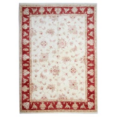 Traditioneller handgefertigter orientalischer Ziegler-Teppich aus Wolle in Creme und Rot
