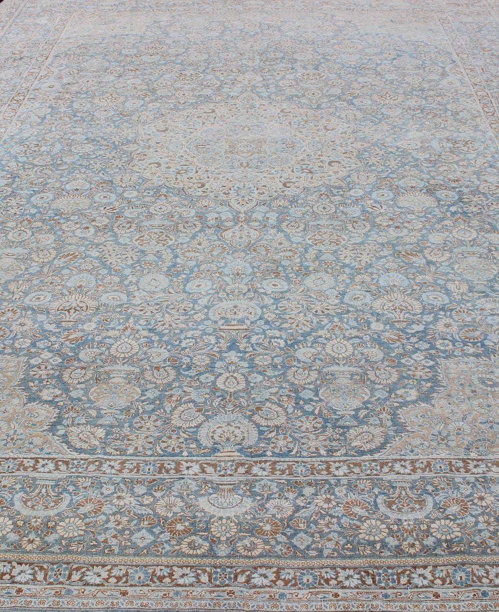 Antique Hand Knotted Persian Tabriz Rug with Intricate Floral Medallion  3