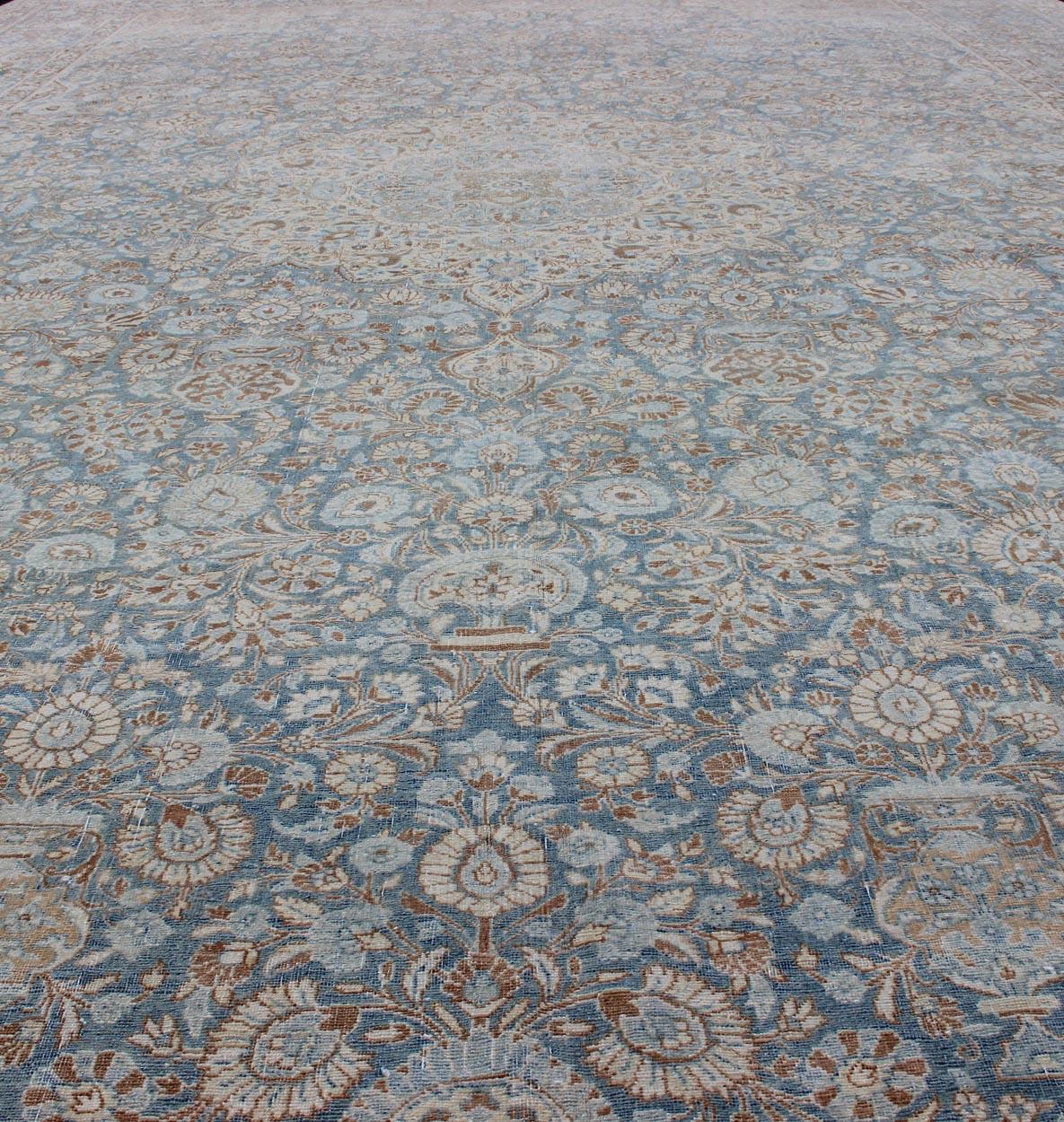 Antique Hand Knotted Persian Tabriz Rug with Intricate Floral Medallion  5