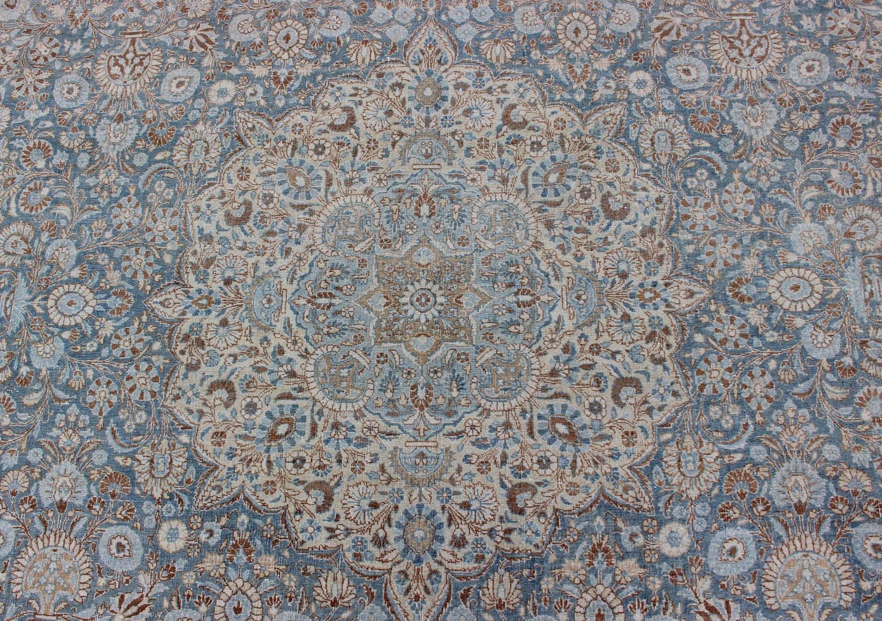Antique Hand Knotted Persian Tabriz Rug with Intricate Floral Medallion  6