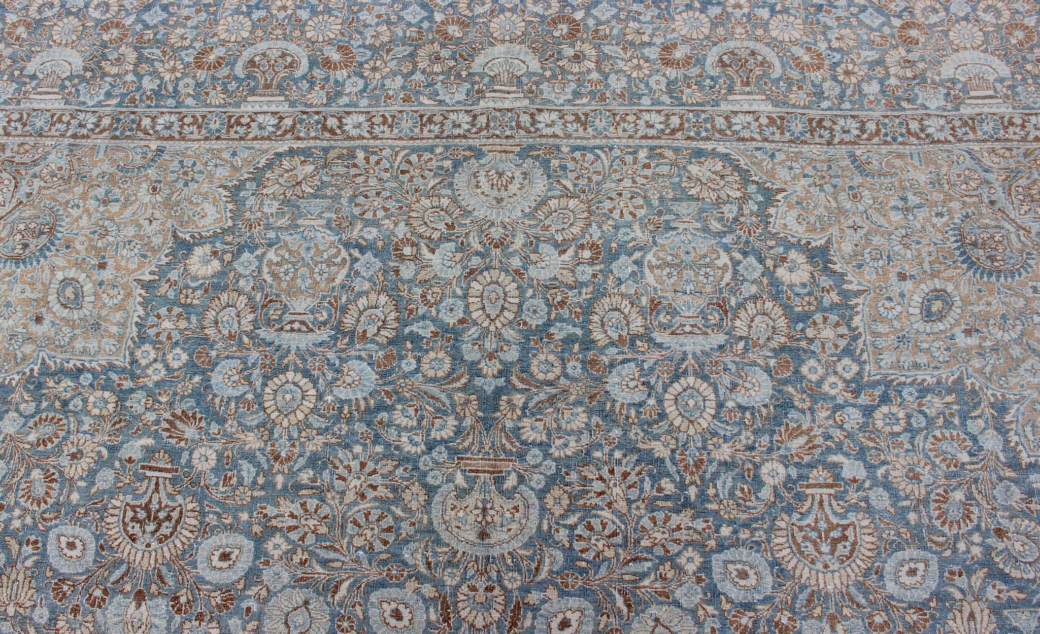 Antique Hand Knotted Persian Tabriz Rug with Intricate Floral Medallion  7