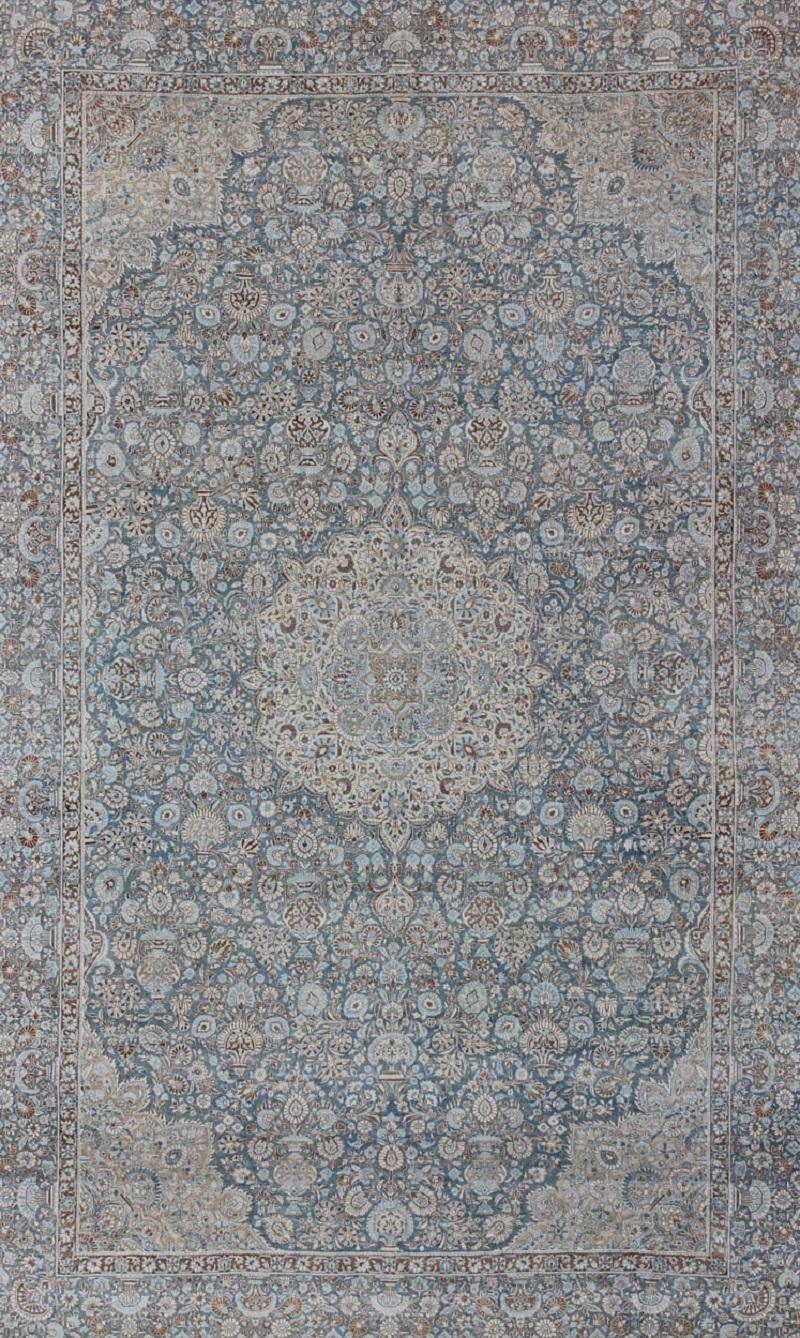 Hand-Knotted Antique Hand Knotted Persian Tabriz Rug with Intricate Floral Medallion 