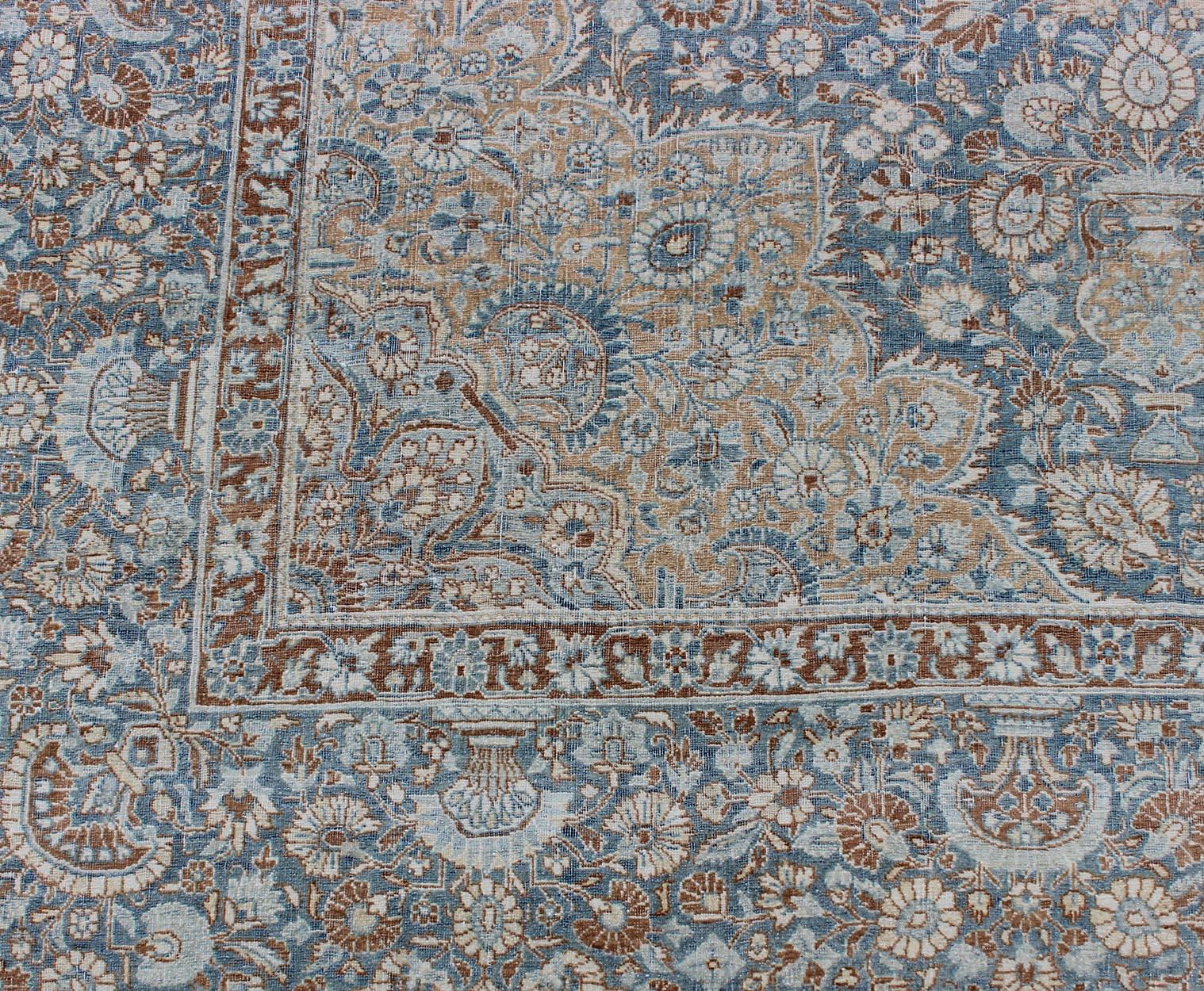 Wool Antique Hand Knotted Persian Tabriz Rug with Intricate Floral Medallion 