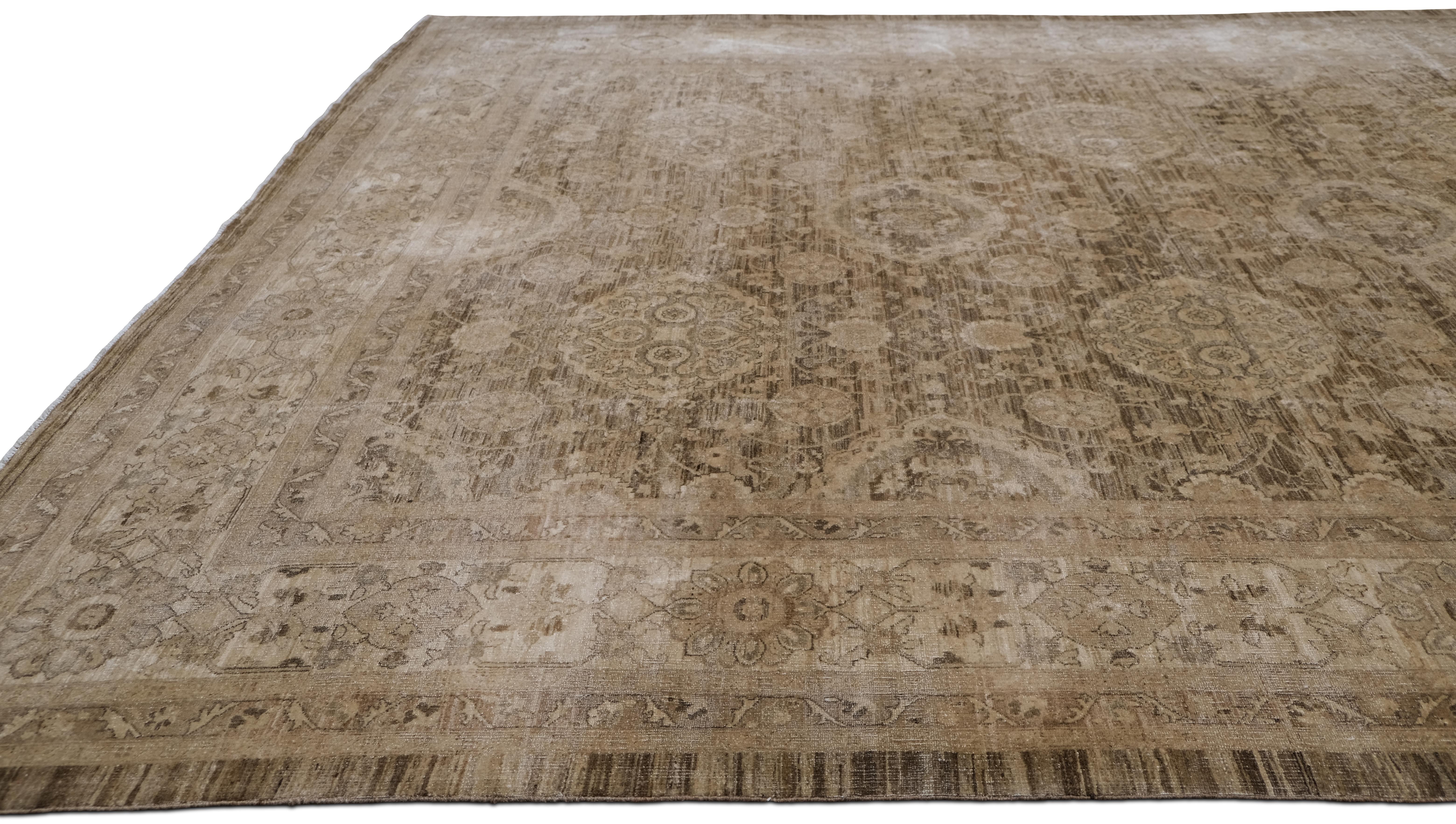 Hand-Knotted Traditional Distressed Tonal Wool Rug 11'5''x13'9'' For Sale