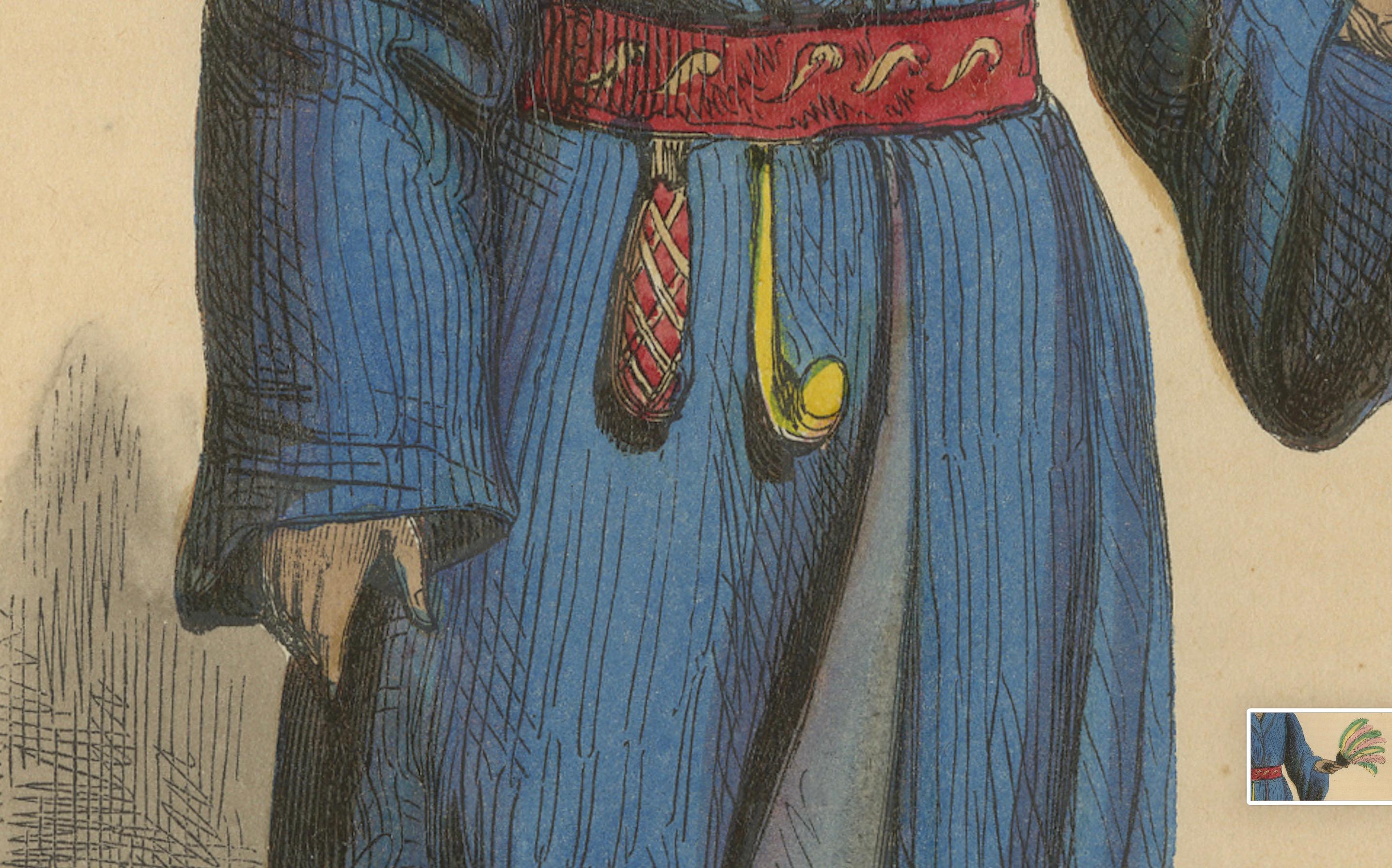 Traditional Dress of Lou-Tohou Island Inhabitant in Asia, 1844 Lithograph In Good Condition For Sale In Langweer, NL