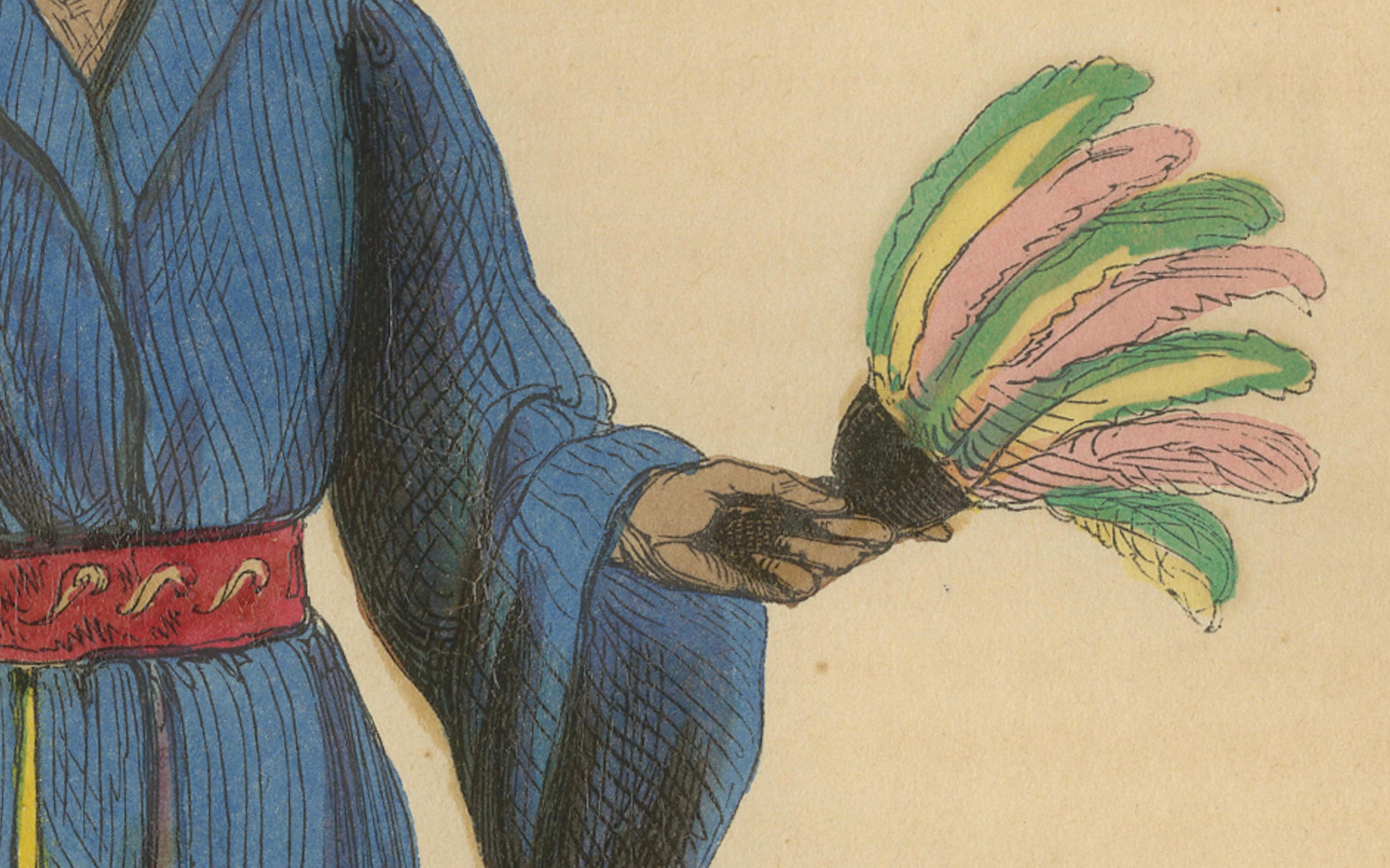 Mid-19th Century Traditional Dress of Lou-Tohou Island Inhabitant in Asia, 1844 Lithograph For Sale