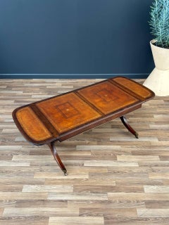Traditional Duncan-Phyfe Style Mahogany Coffee Table with Tooled Leather Top