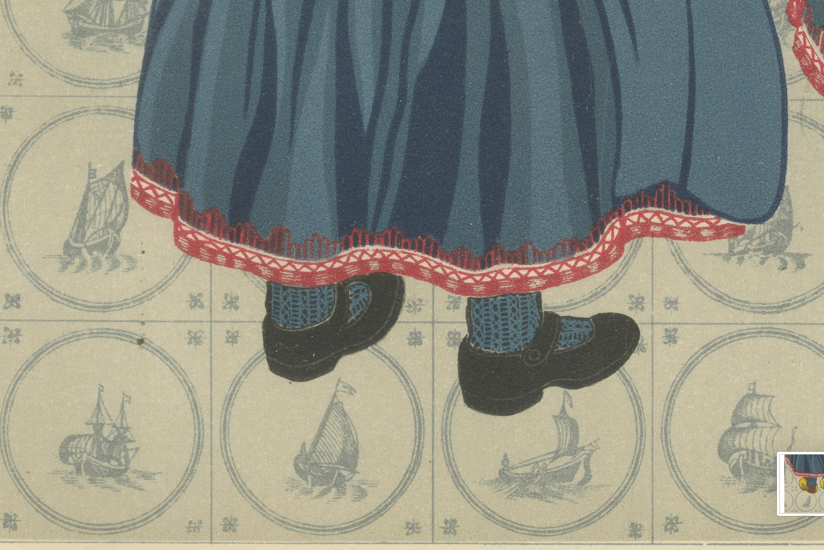 Costume tradizionale olandese di Marken - Uomini e bambini in abito festivo

Questa stampa vibrante e ricca di dettagli ritrae uomini e bambini dell'isola di Marken in abiti tradizionali olandesi, mostrando gli abiti cerimoniali che ancora oggi