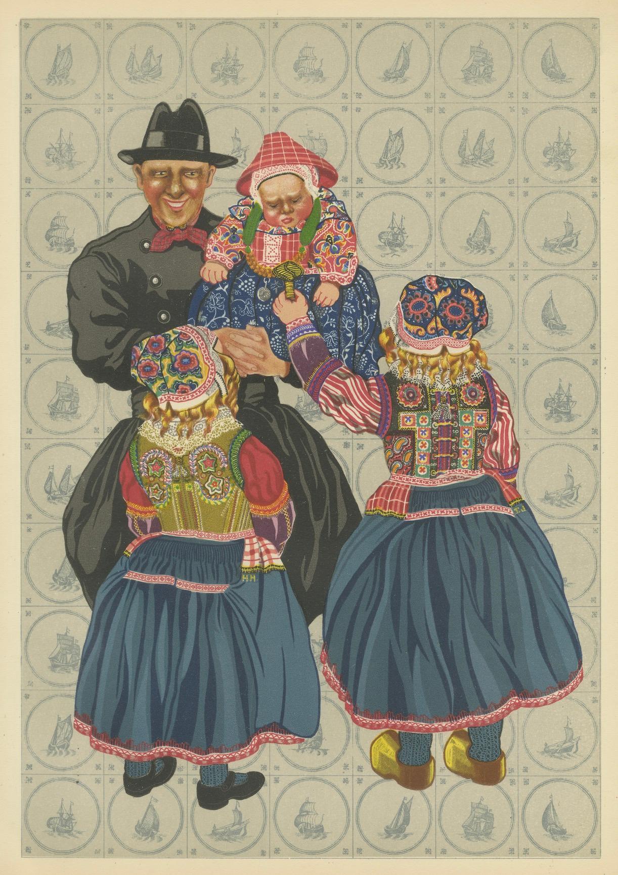 Costume tradizionale olandese di Marken - Uomini e bambini in abito da festa, 1932 in vendita 2