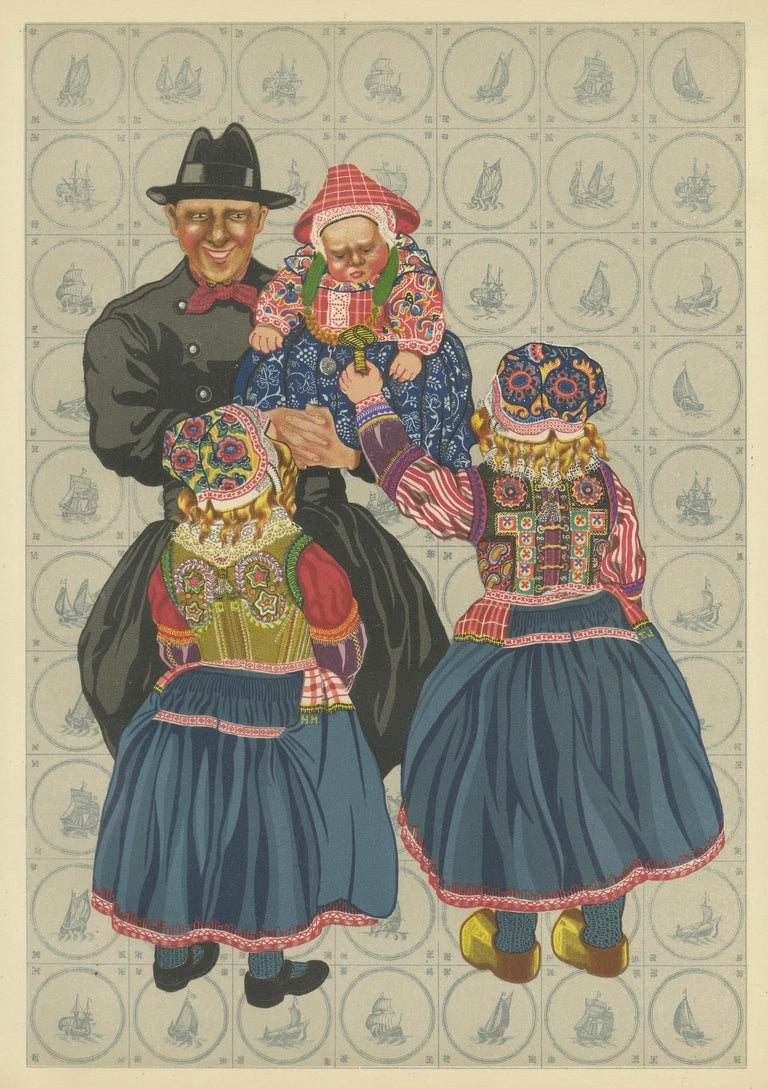 dutch traditional dress HOLLAND 19th C Dutch Costume Milkmaid Zeelanders Fishermen Servant - 7.5" X 8.5" 1878 COLOR Lithograph Print by A. Racinet
