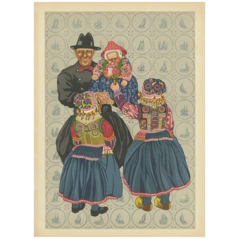 Traditional Dutch Costume from Marken – Men and Children in Festive Dress, 1932