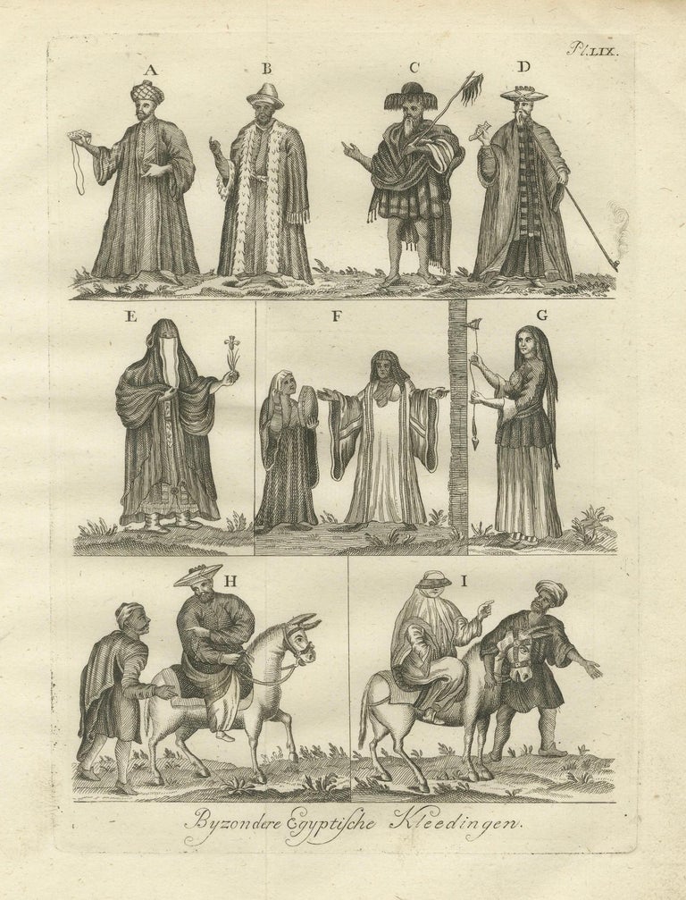 Costumi tradizionali egiziani Incisione etnografica del XVIII