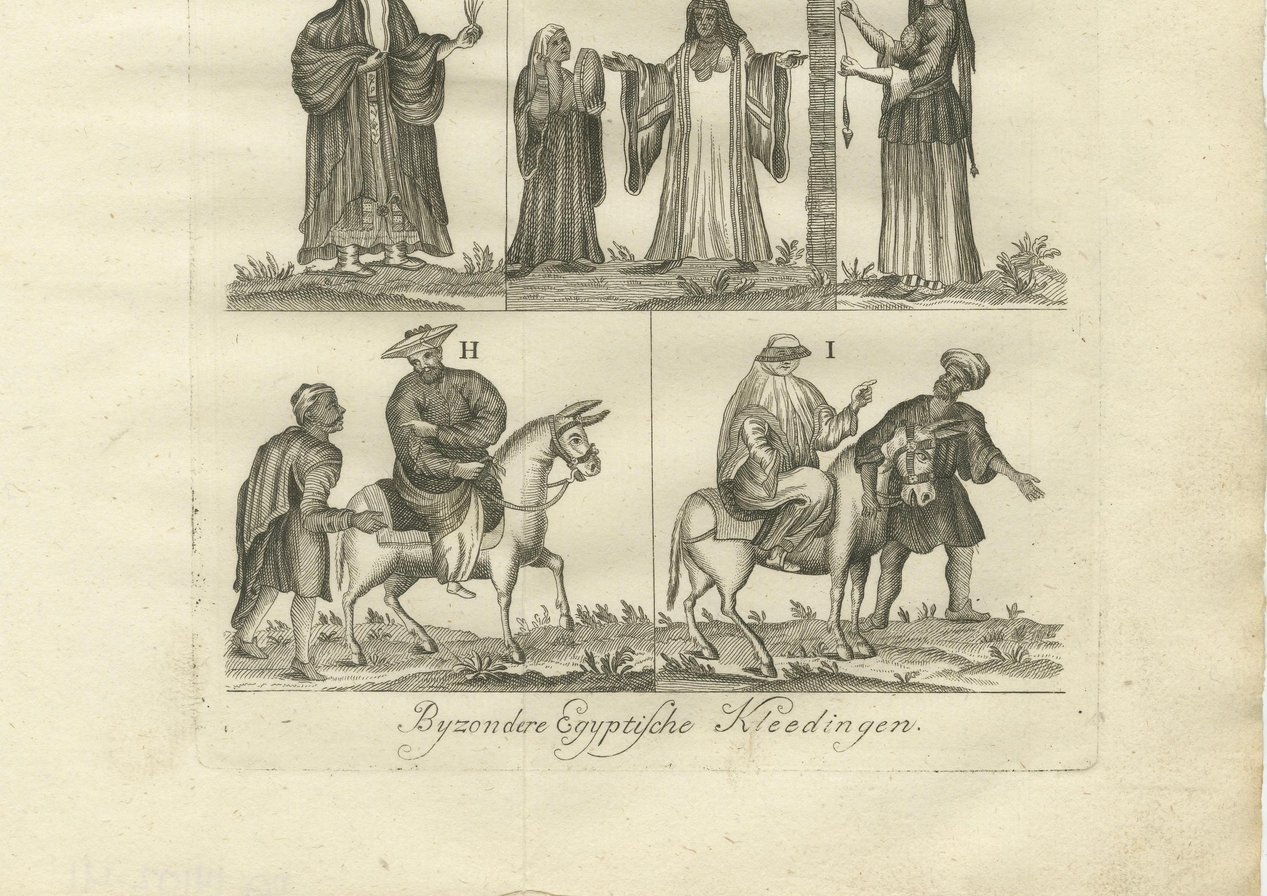 Traditionelle ägyptische Kostüme - Ethnographischer Stich aus dem 18. Jahrhundert (Niederländisch) im Angebot