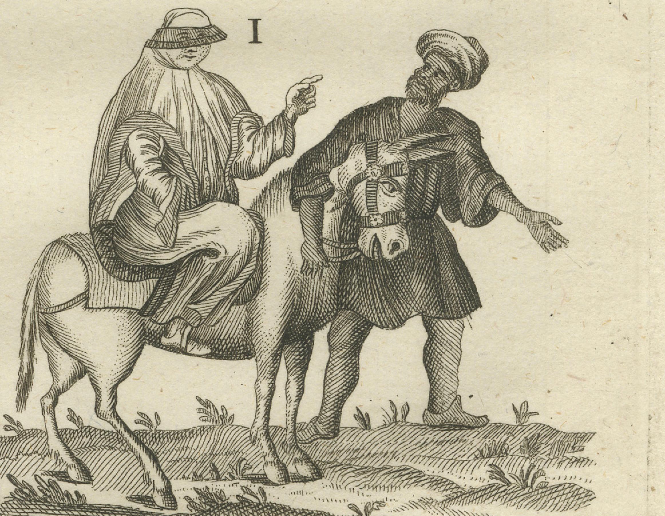 Traditionelle ägyptische Kostüme - Ethnographischer Stich aus dem 18. Jahrhundert im Zustand „Gut“ im Angebot in Langweer, NL