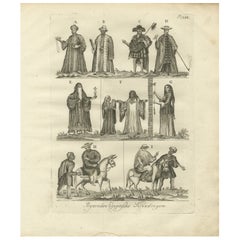 Trajes tradicionales egipcios - Grabado etnográfico del siglo XVIII
