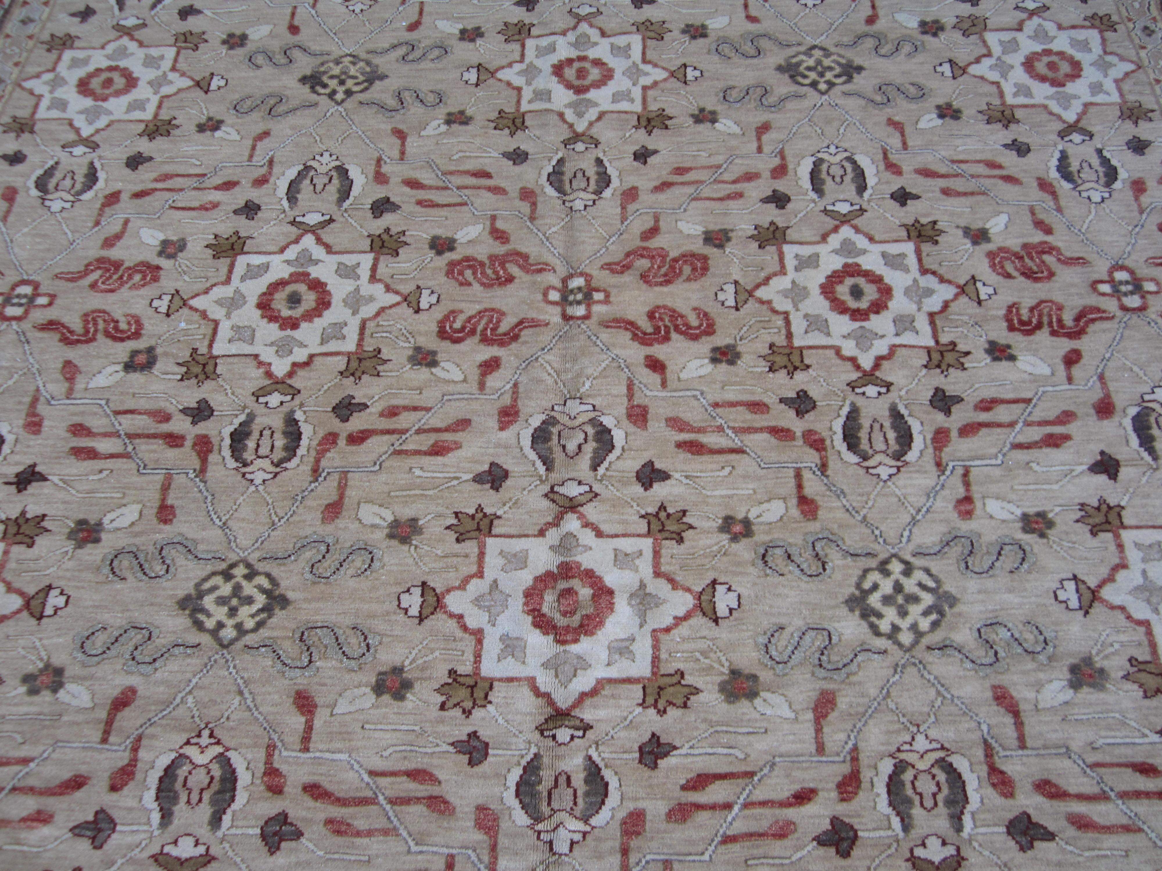 Egyptian Transitional Floral Brown and Sage 10'x14' Rug For Sale