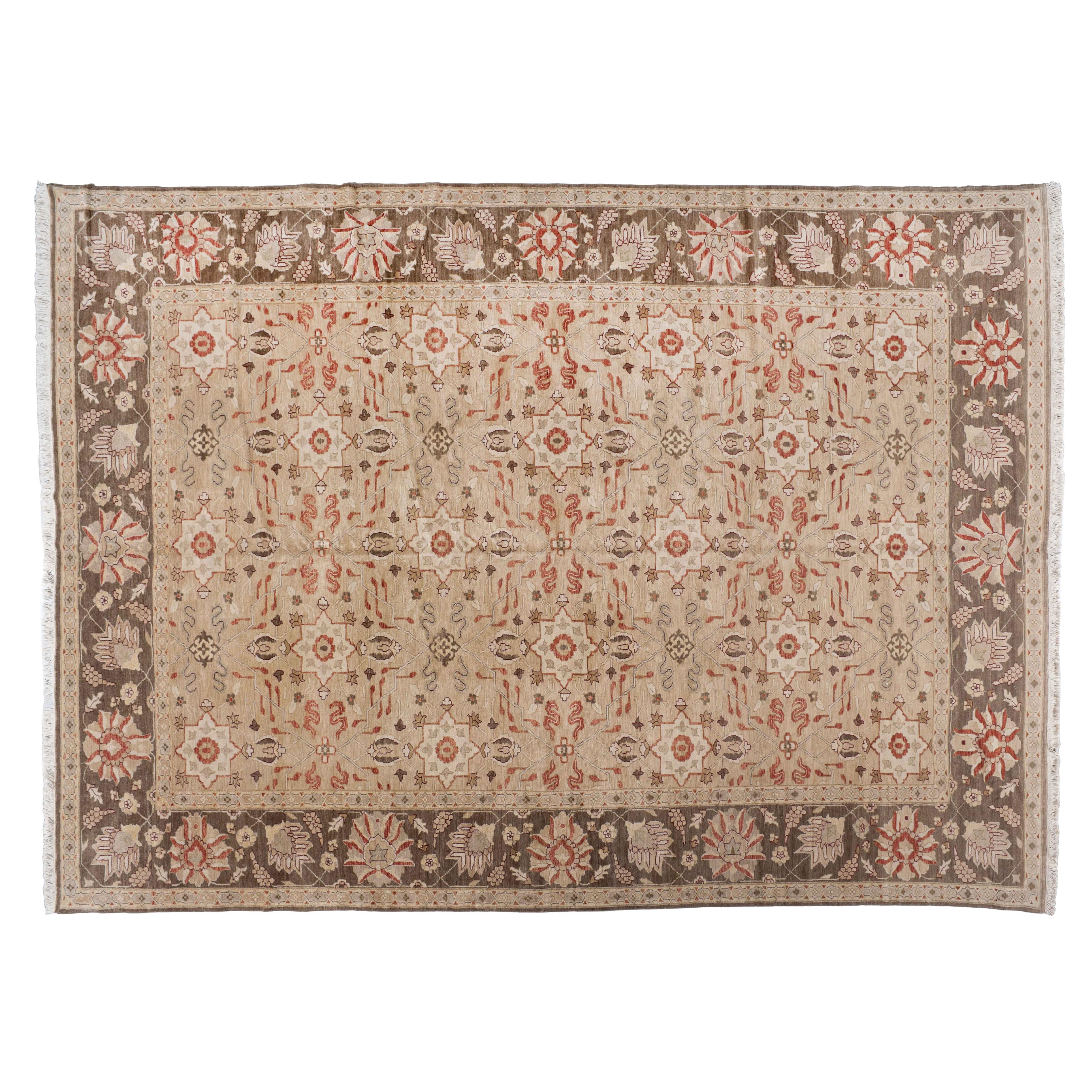 Transitional Floral Brown and Sage 10'x14' Rug For Sale