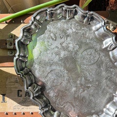 Traditional English Eales 1779 Silverplate Oval Footed Engraved Serving Tray