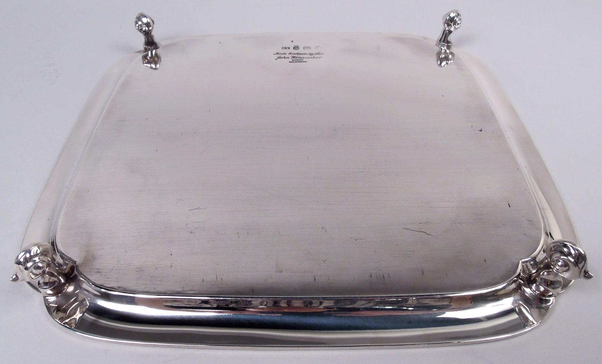 Sterling Silver Traditional English Georgian Square Cartouche Salver Tray, 1950 For Sale