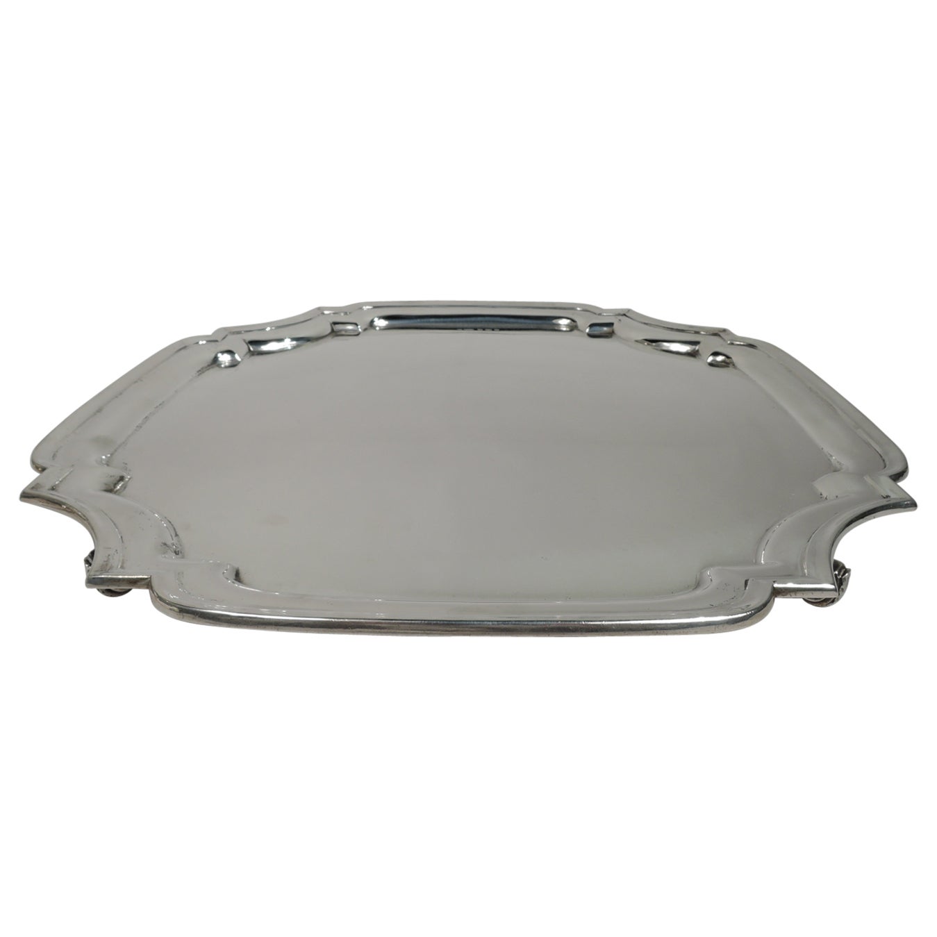Traditional English Georgian Sterling Silver Cartouche Salver Tray