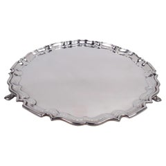 Vintage Traditional English Georgian Sterling Silver Piecrust Salver Tray, 1937