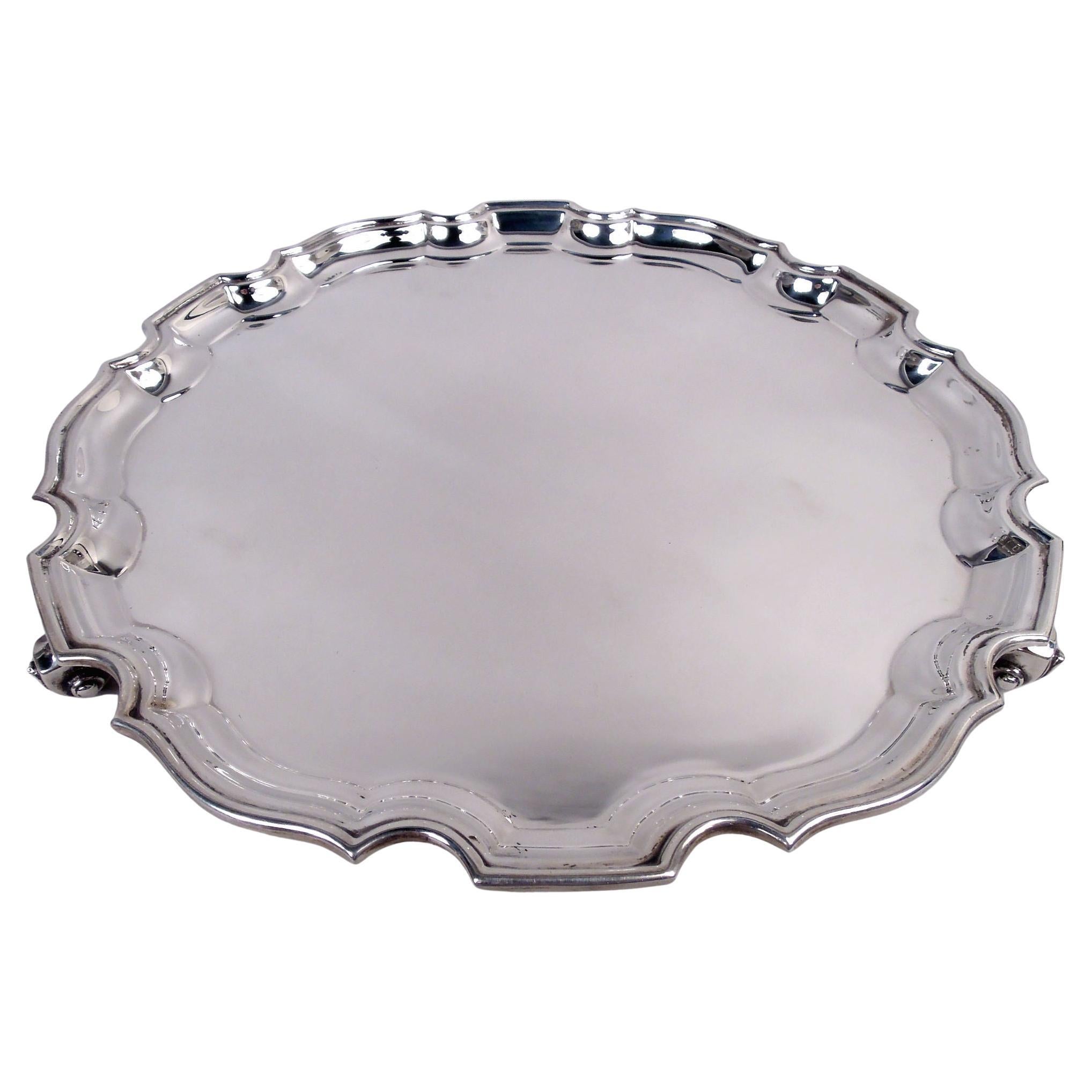 Traditional English Georgian Sterling Silver Piecrust Salver Tray, 1967