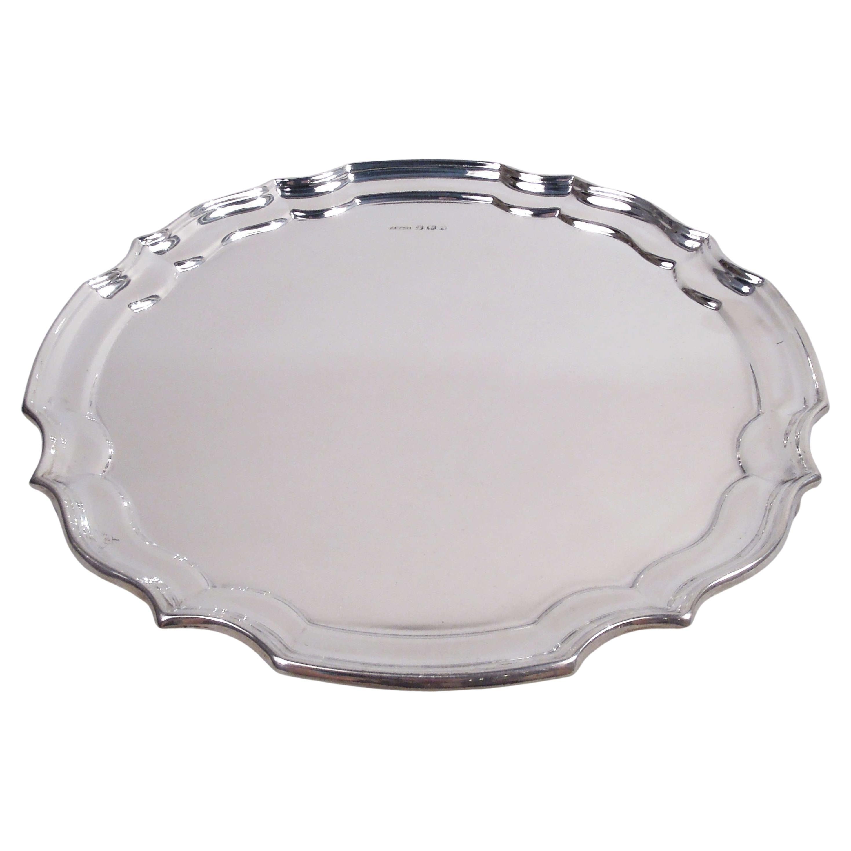 Traditional English Georgian Sterling Silver Piecrust Salver Tray, 1974