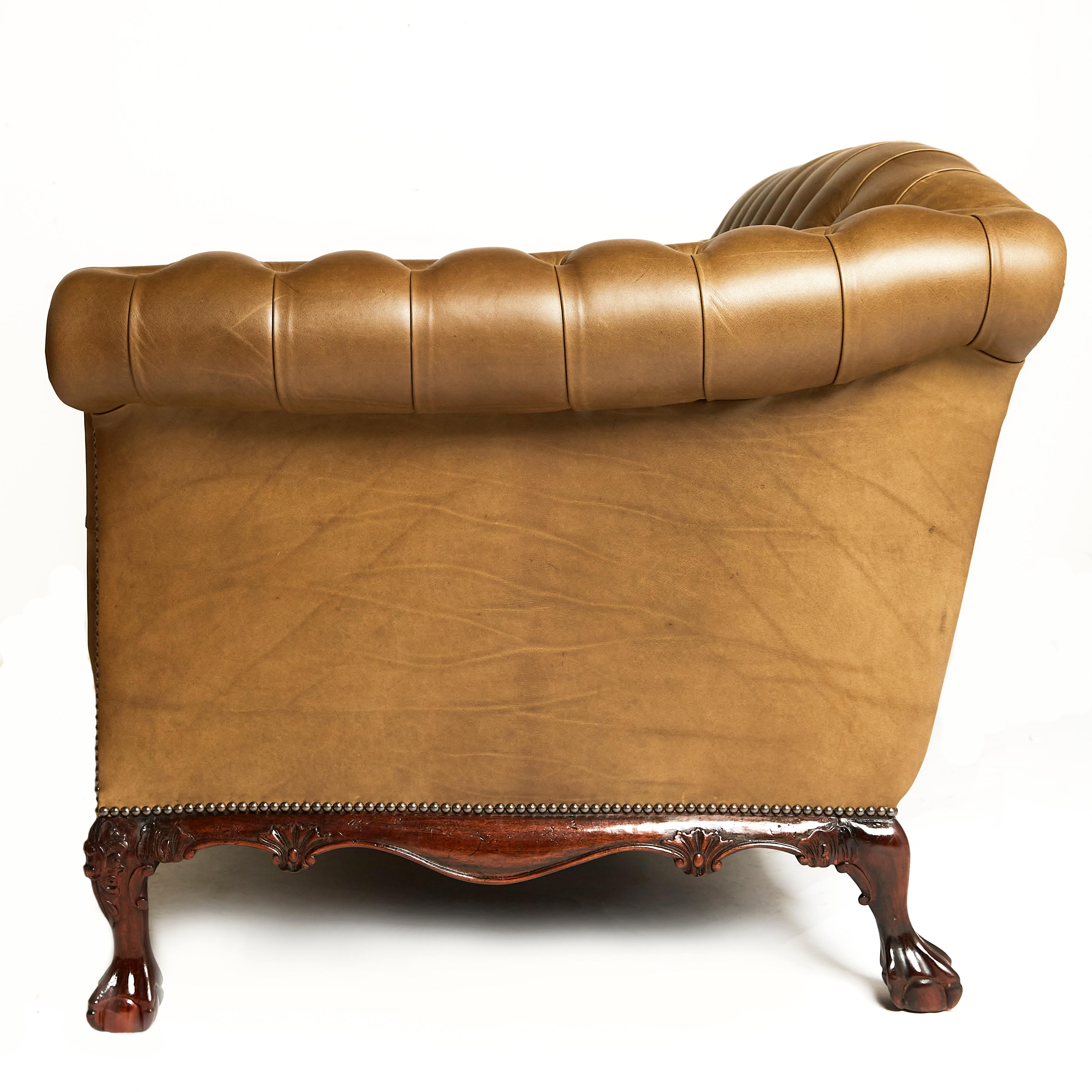 Contemporary Traditional English Leather Shaped Back Chesterfield Sofa For Sale
